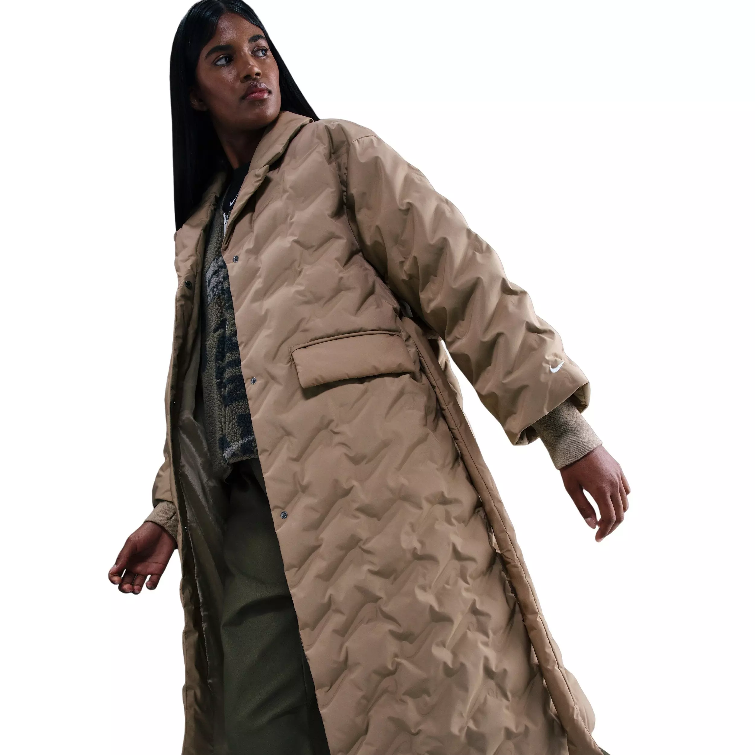 Nike Women's Sportswear Swoosh Series Therma-FIT Oversized Down Trench Coat - Khaki - KHAKI