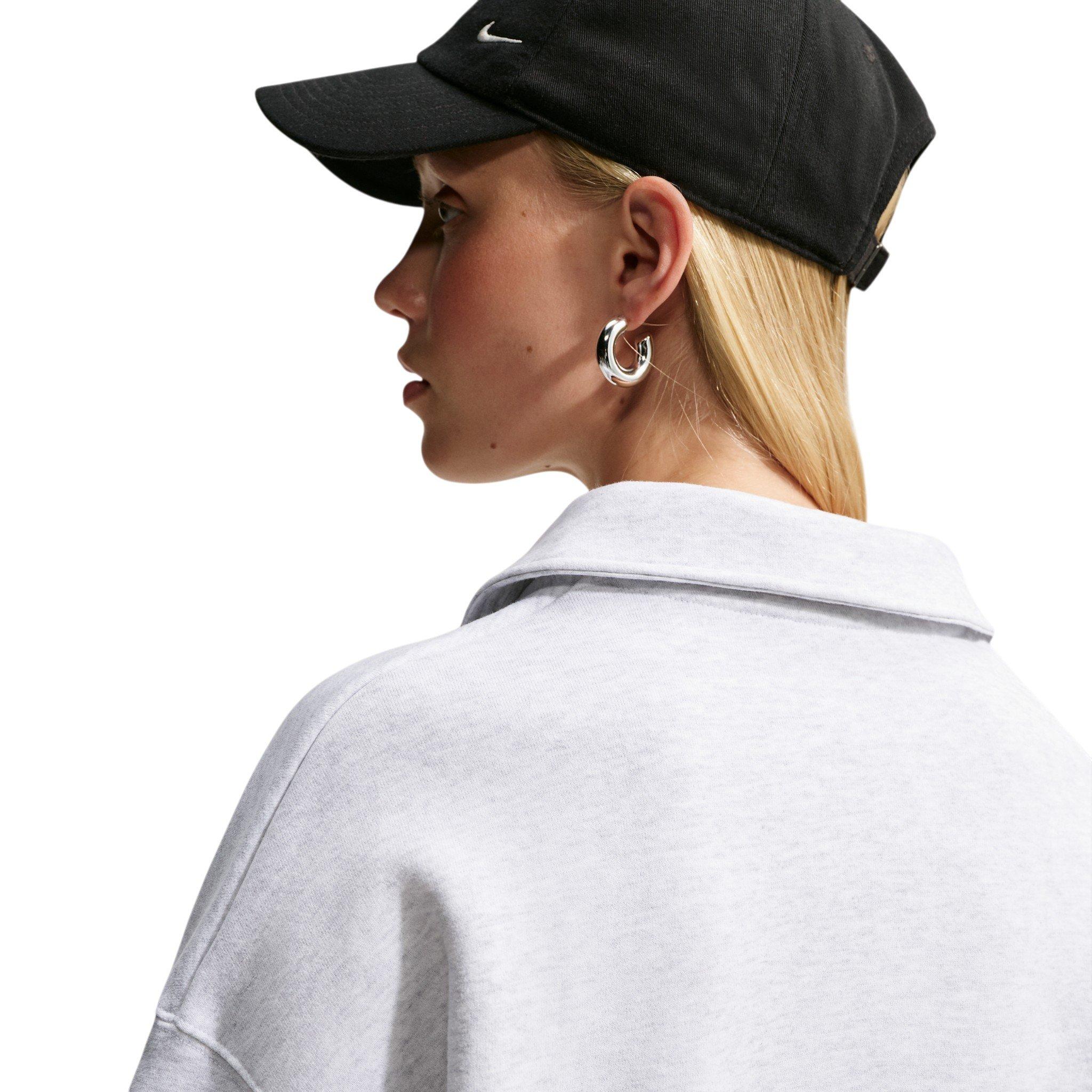 Nike Women's Studio Fleece Med-Weight Oversized Cropped Polo - Birch Heather - BIRCH HEATHER