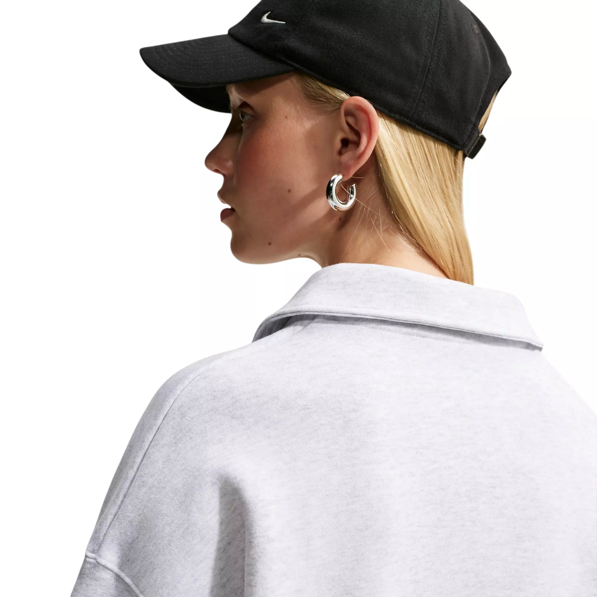 Nike Women's Studio Fleece Med-Weight Oversized Cropped Polo - Birch Heather - BIRCH HEATHER