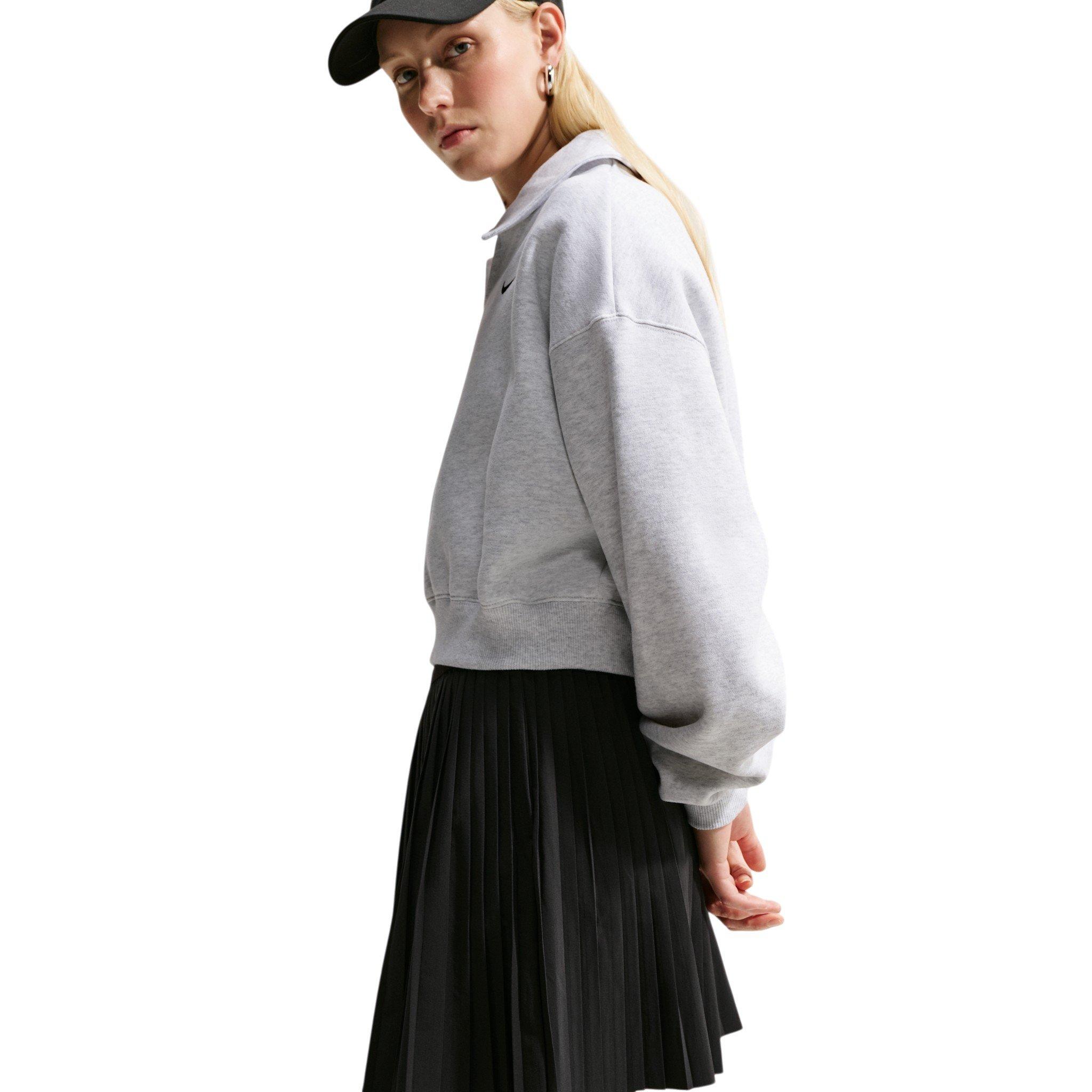 Nike Women's Studio Fleece Med-Weight Oversized Cropped Polo - Birch Heather - BIRCH HEATHER