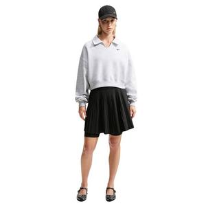 Nike Women's Studio Fleece Med-Weight Oversized Cropped Polo - Birch Heather - BIRCH HEATHER