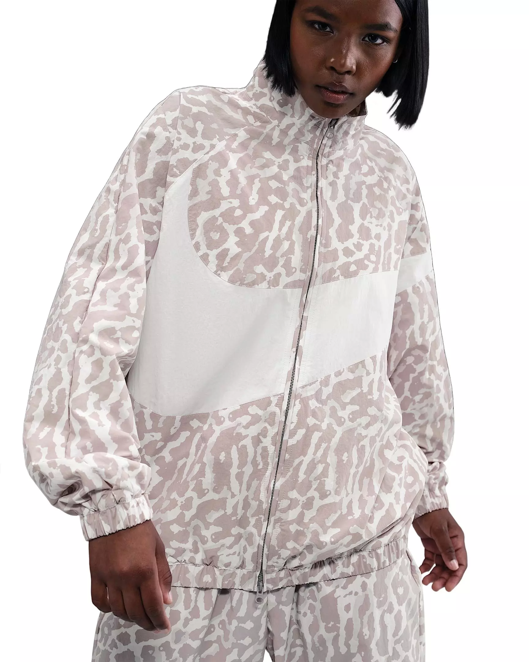 Nike Women's Sportswear Woven Printed Jacket - Beige - BEIGE