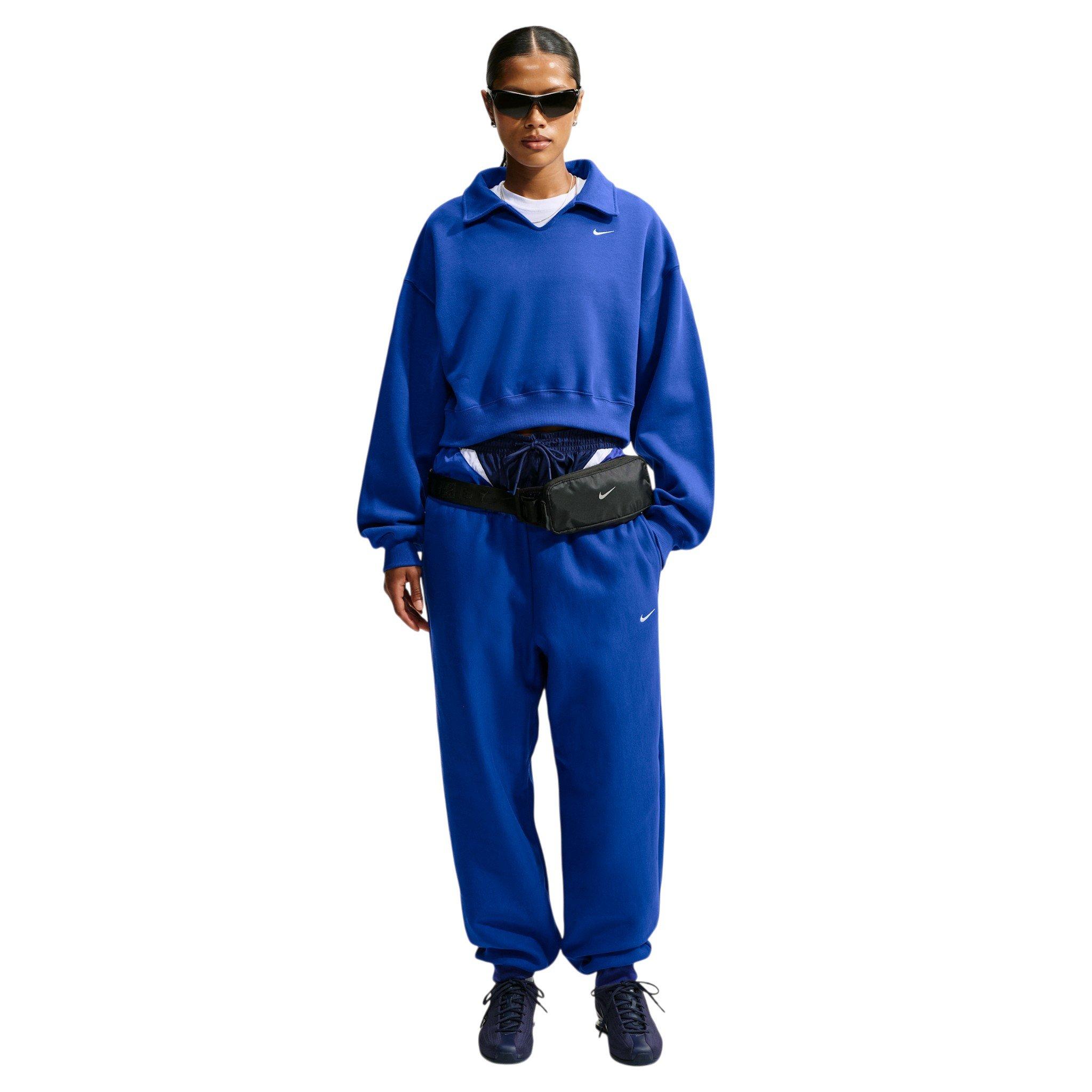 Nike Women's Studio Fleece Med-Weight Oversized Cropped Polo - Royal - ROYAL