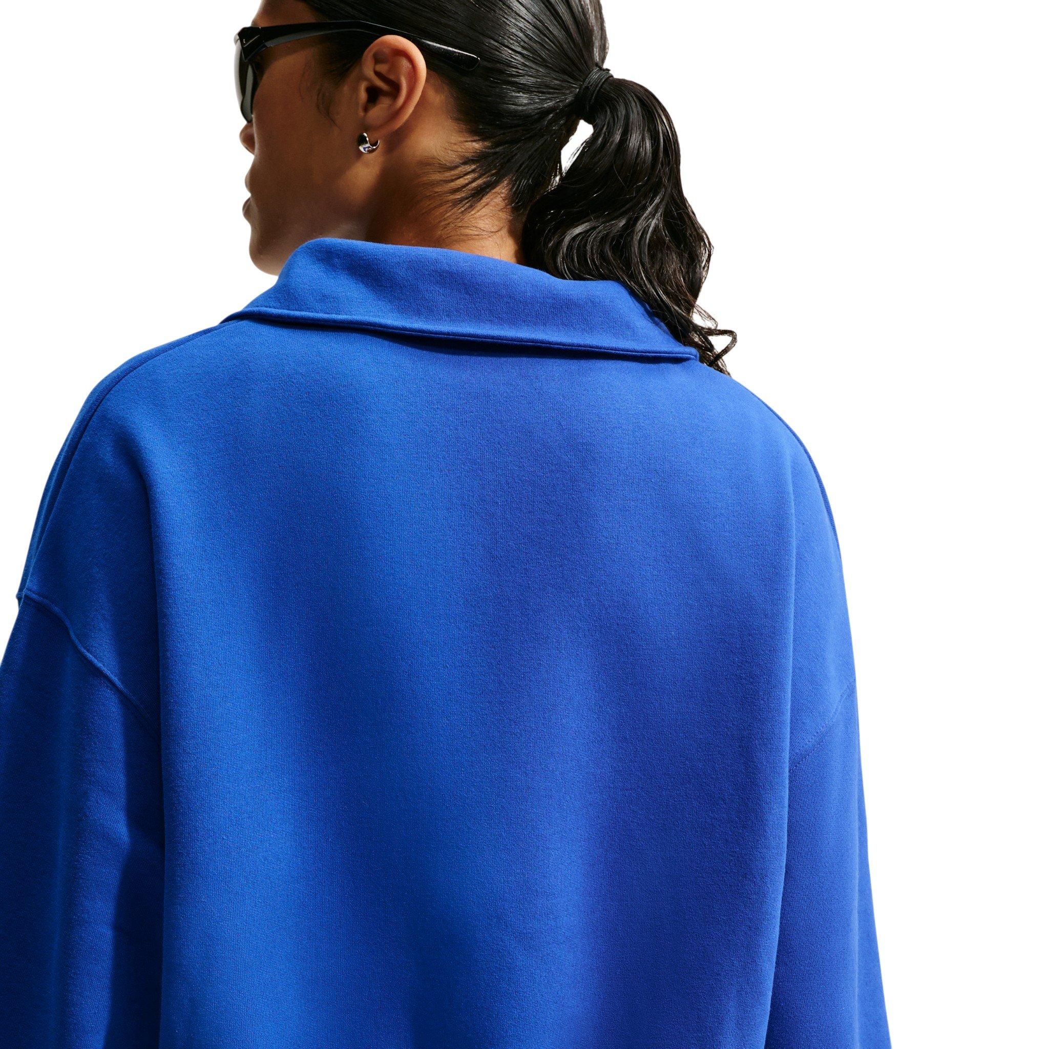 Nike Women's Studio Fleece Med-Weight Oversized Cropped Polo - Royal - ROYAL