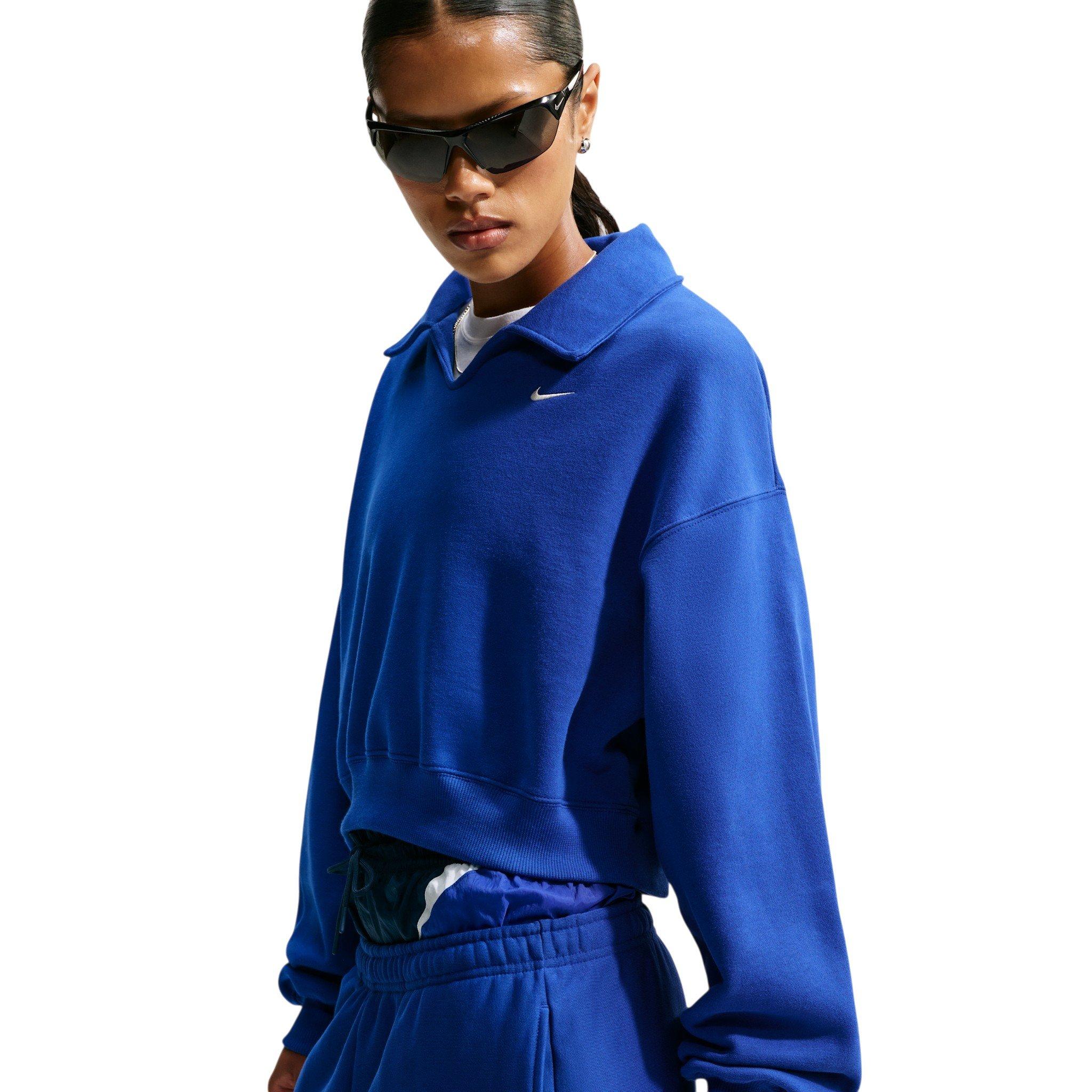 Nike Women's Studio Fleece Med-Weight Oversized Cropped Polo - Royal - ROYAL