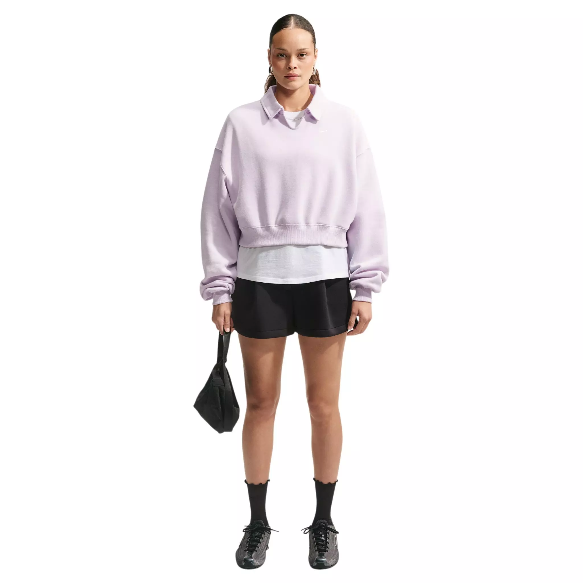 Nike Women's Studio Fleece Med-Weight Oversized Cropped Polo - Bleached Lilac - BLEACHED LILAC 