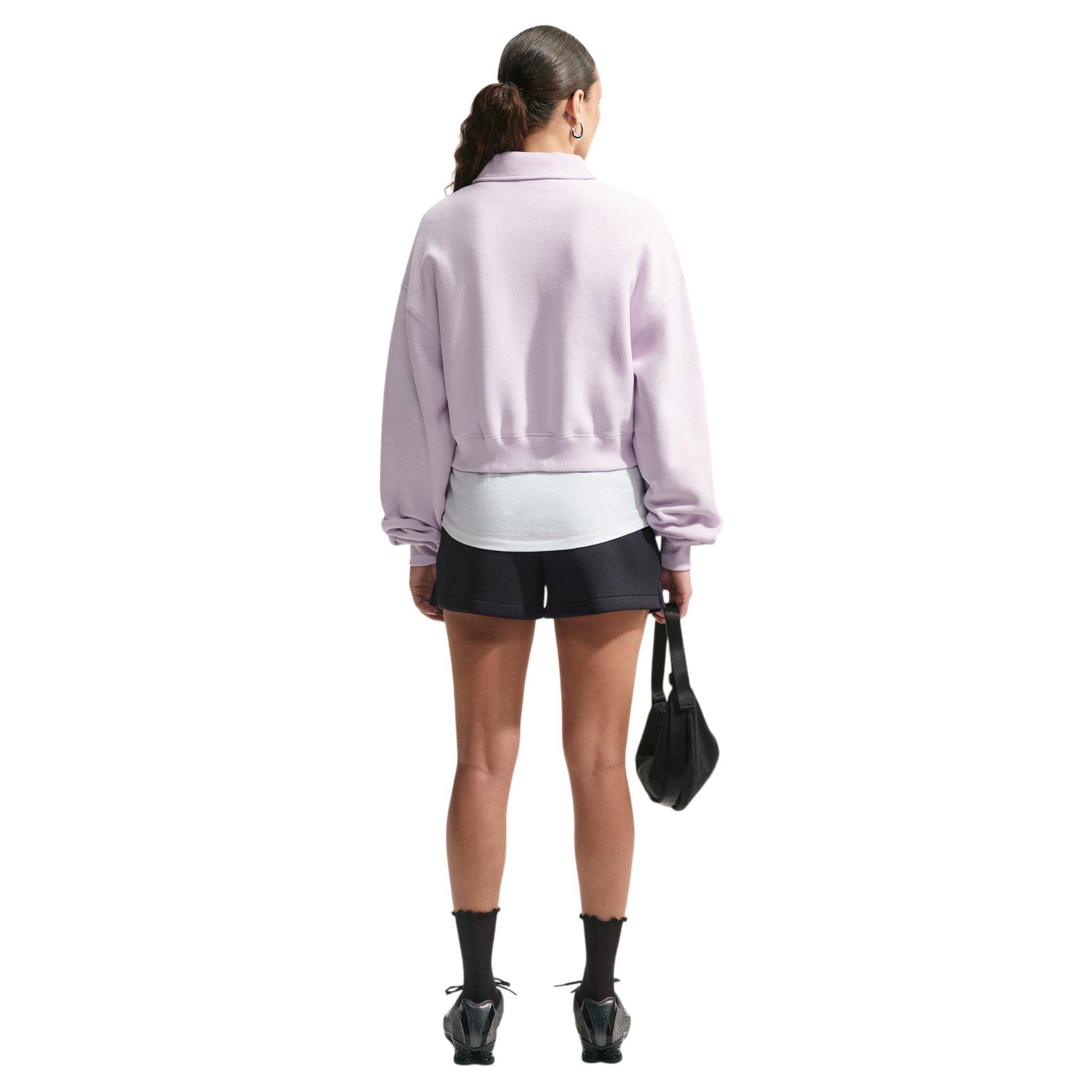 Nike Women's Studio Fleece Med-Weight Oversized Cropped Polo - Bleached Lilac - BLEACHED LILAC 