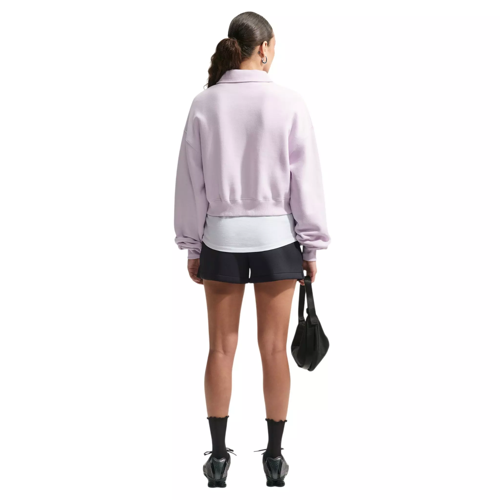 Nike Women's Studio Fleece Med-Weight Oversized Cropped Polo - Bleached Lilac - BLEACHED LILAC 