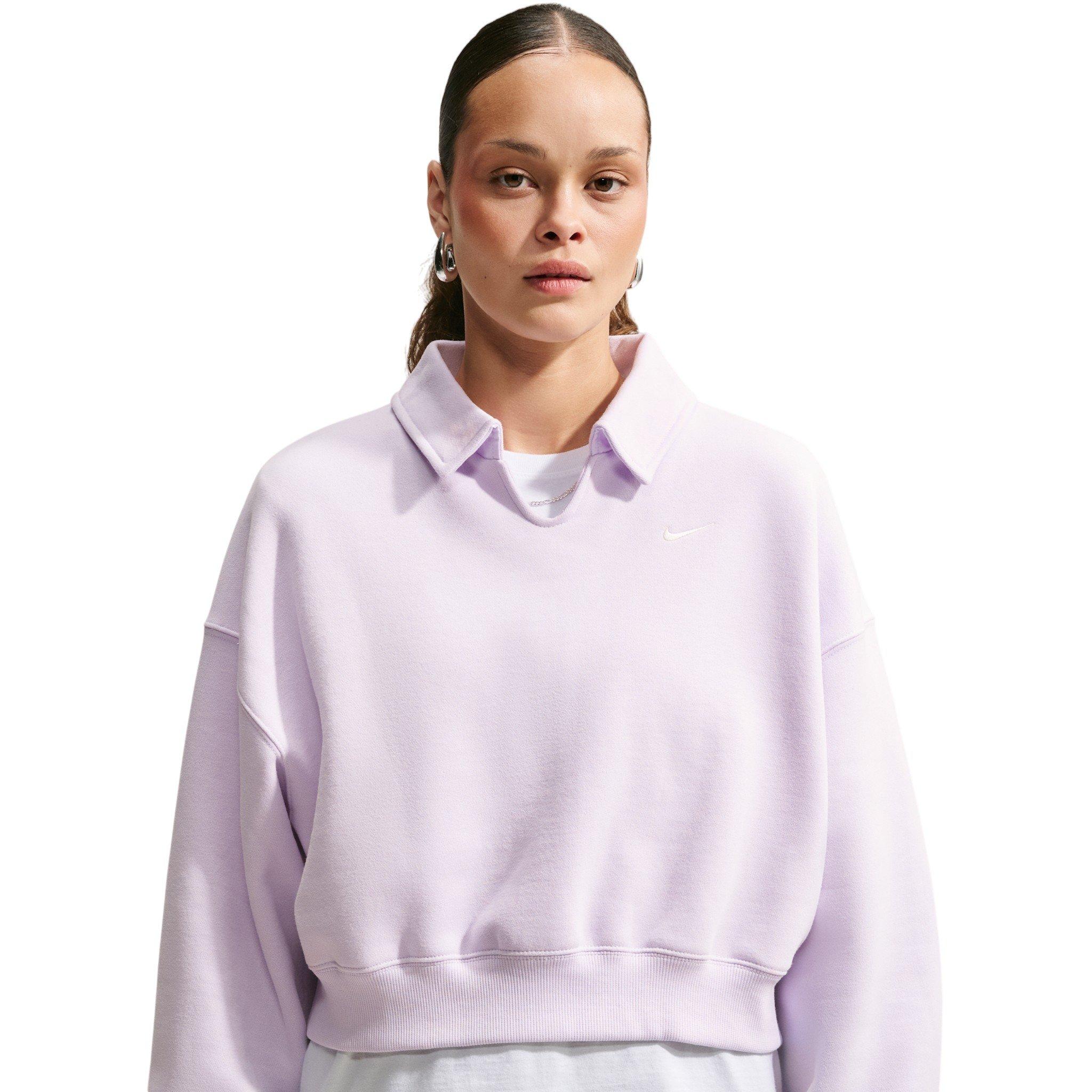 Nike Women's Studio Fleece Med-Weight Oversized Cropped Polo - Bleached Lilac - BLEACHED LILAC 