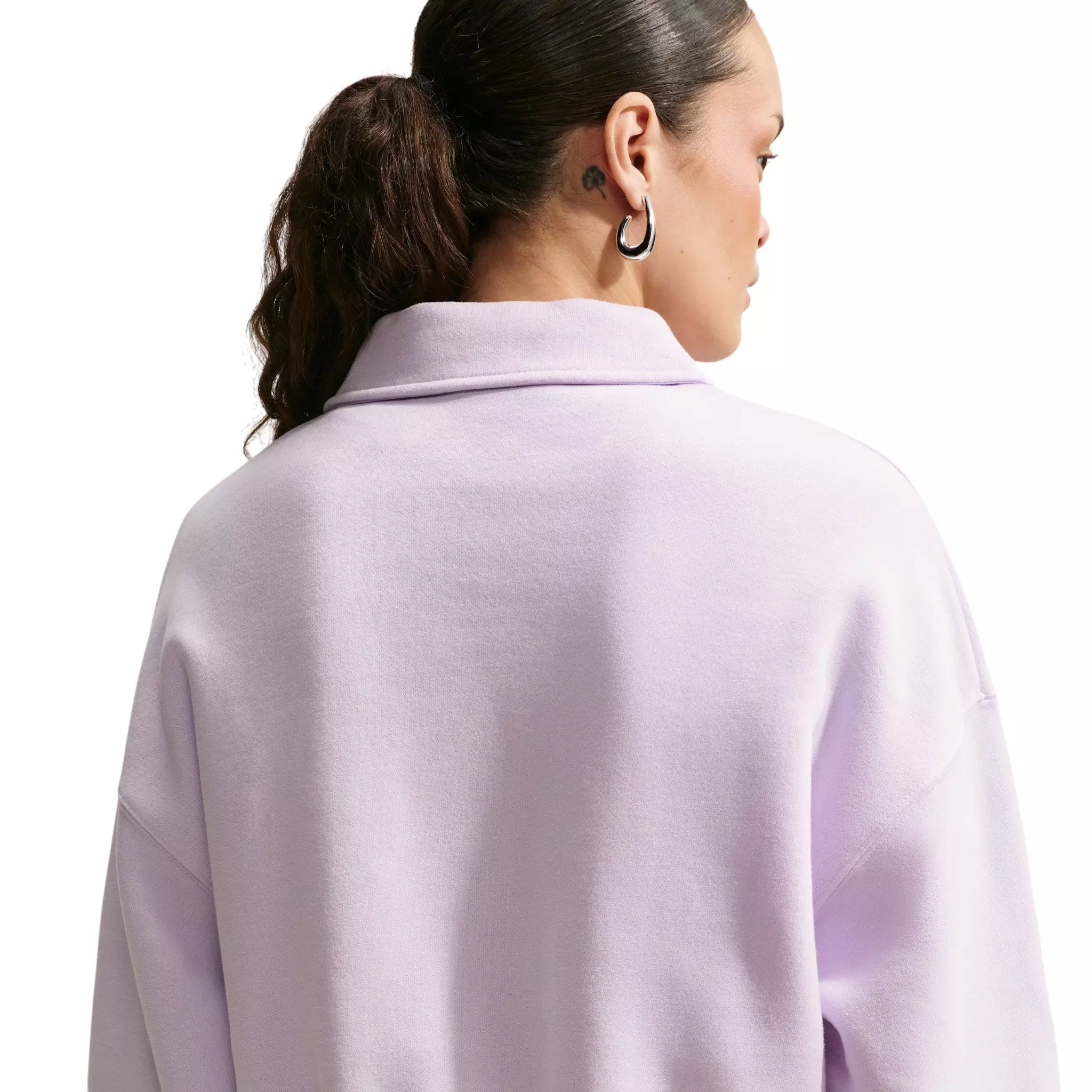 Nike Women's Studio Fleece Med-Weight Oversized Cropped Polo - Bleached Lilac - BLEACHED LILAC 