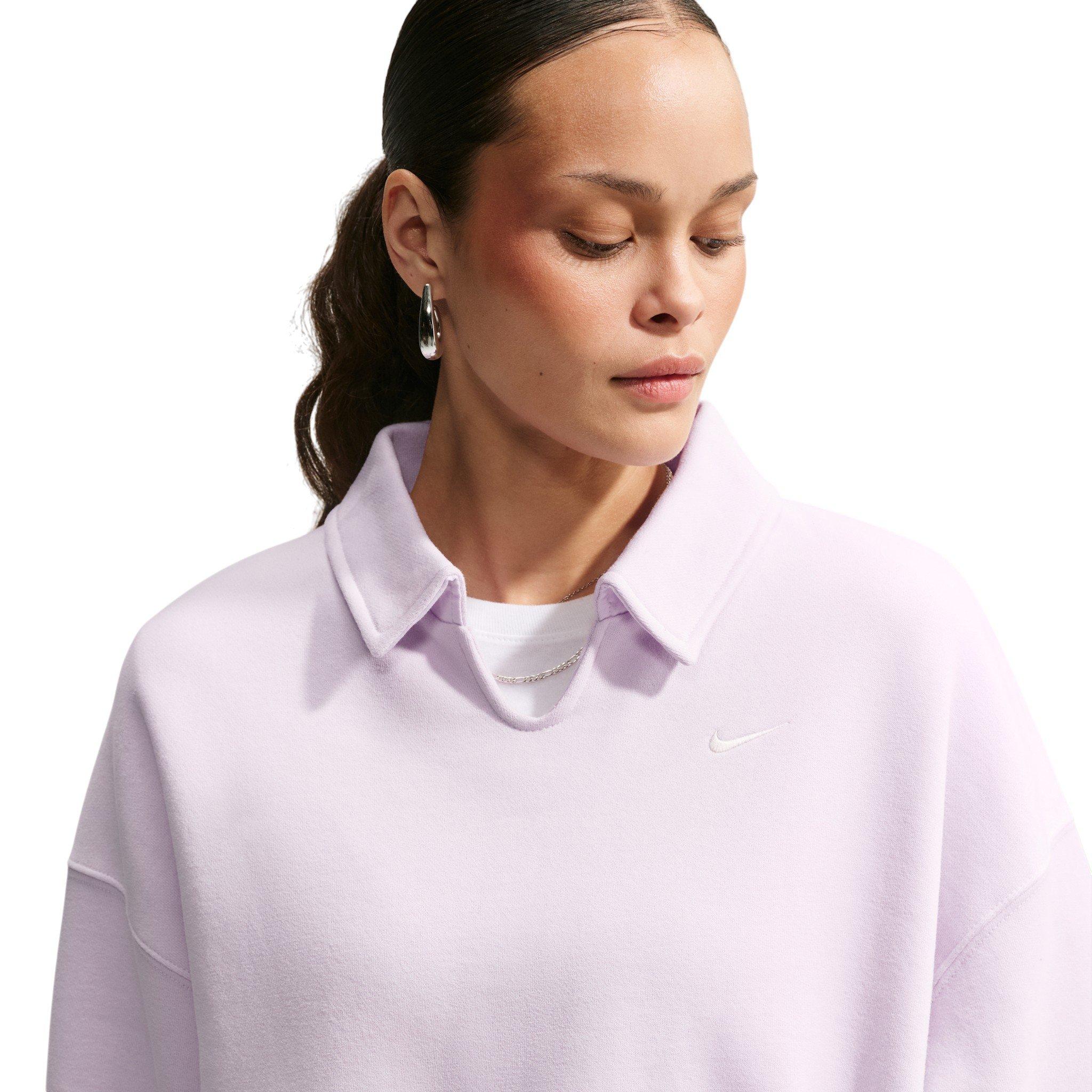 Nike Women's Studio Fleece Med-Weight Oversized Cropped Polo - Bleached Lilac - BLEACHED LILAC 