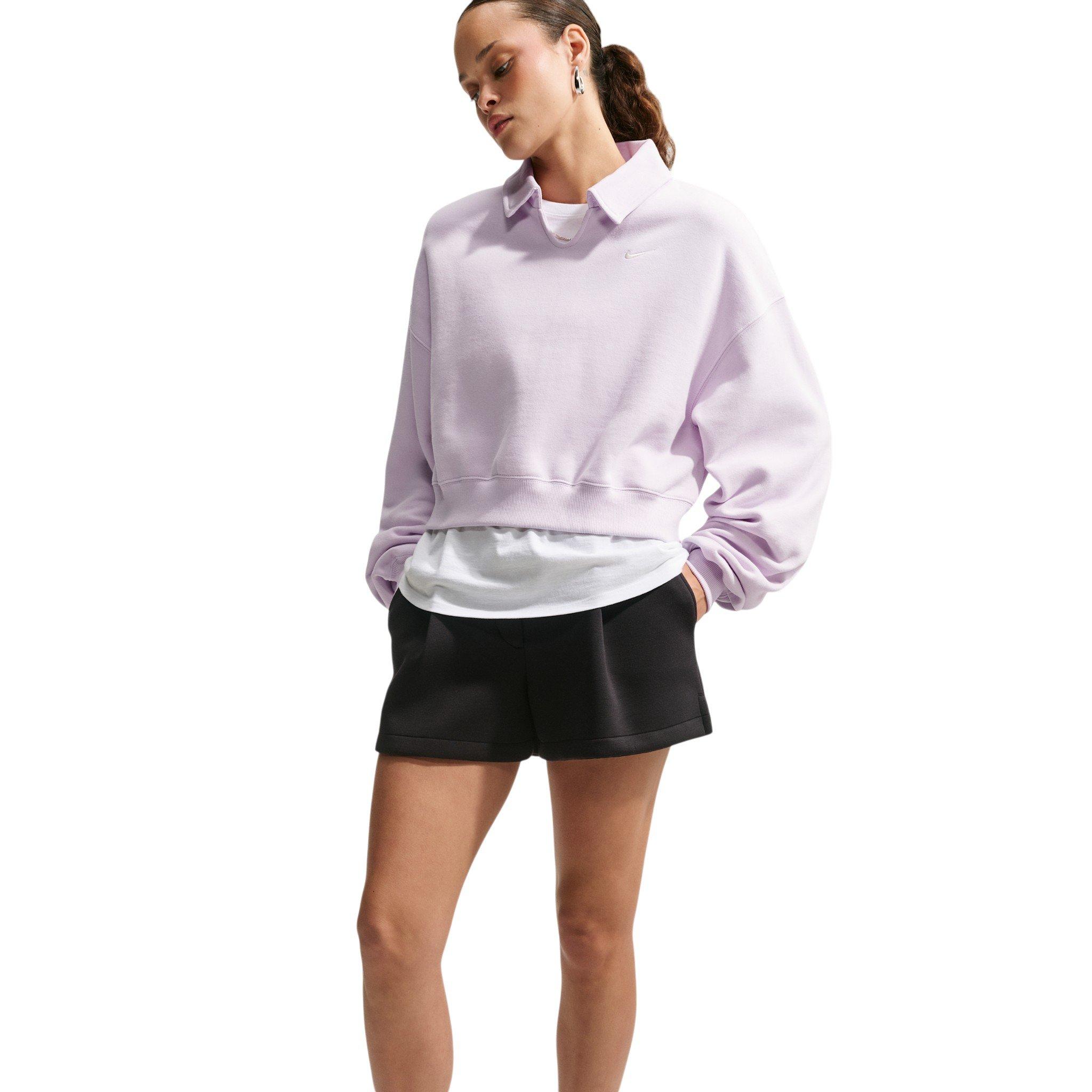 Nike Women's Studio Fleece Med-Weight Oversized Cropped Polo - Bleached Lilac - BLEACHED LILAC 