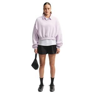 Nike Women's Studio Fleece Med-Weight Oversized Cropped Polo - Bleached Lilac - BLEACHED LILAC 