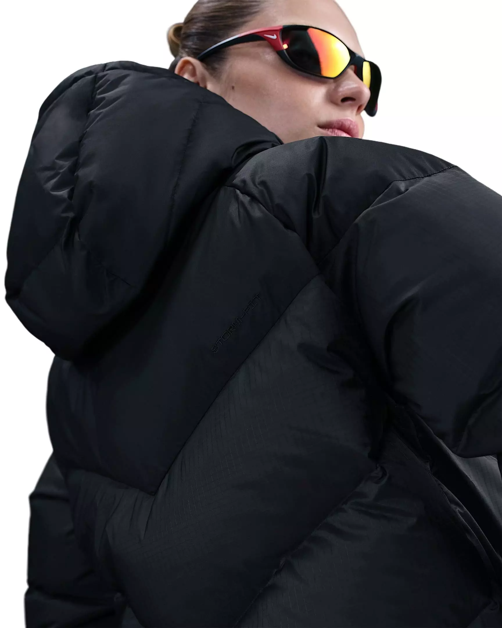 Nike Women's Sportswear Windpuffer Storm-FIT Loose Hooded Down Puffer -Black - BLACK