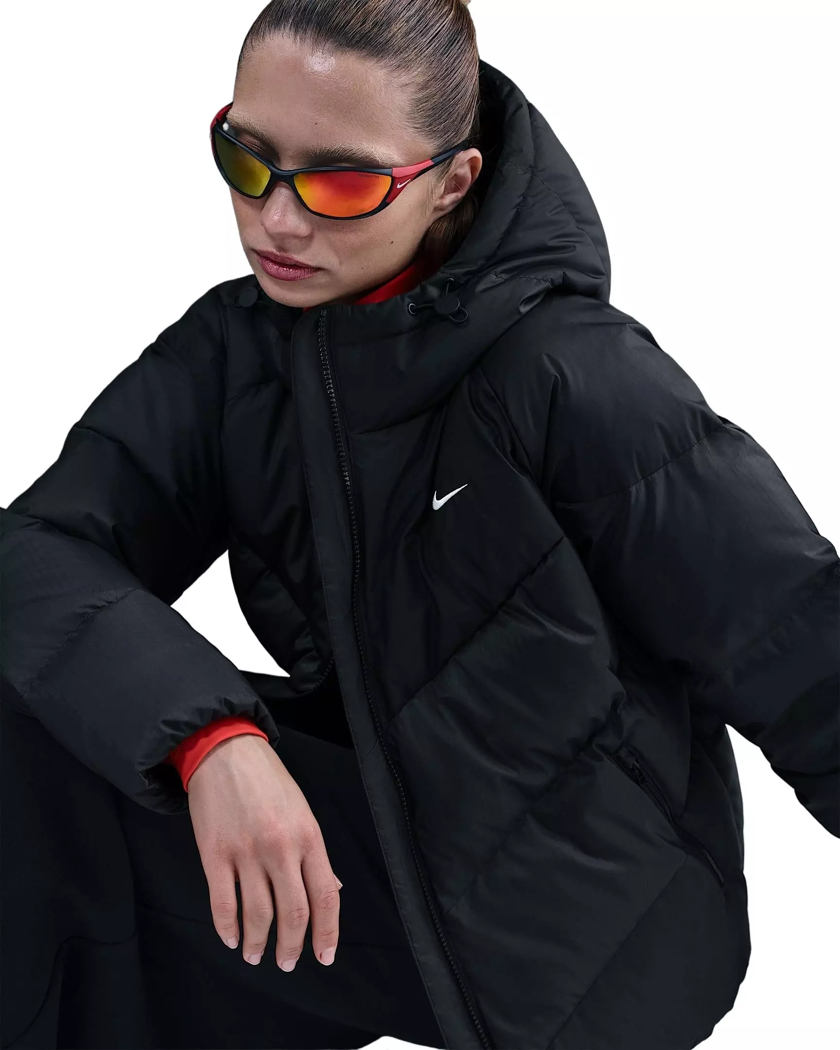 Nike Women's Sportswear Windpuffer Storm-FIT Loose Hooded Down Puffer -Black - BLACK