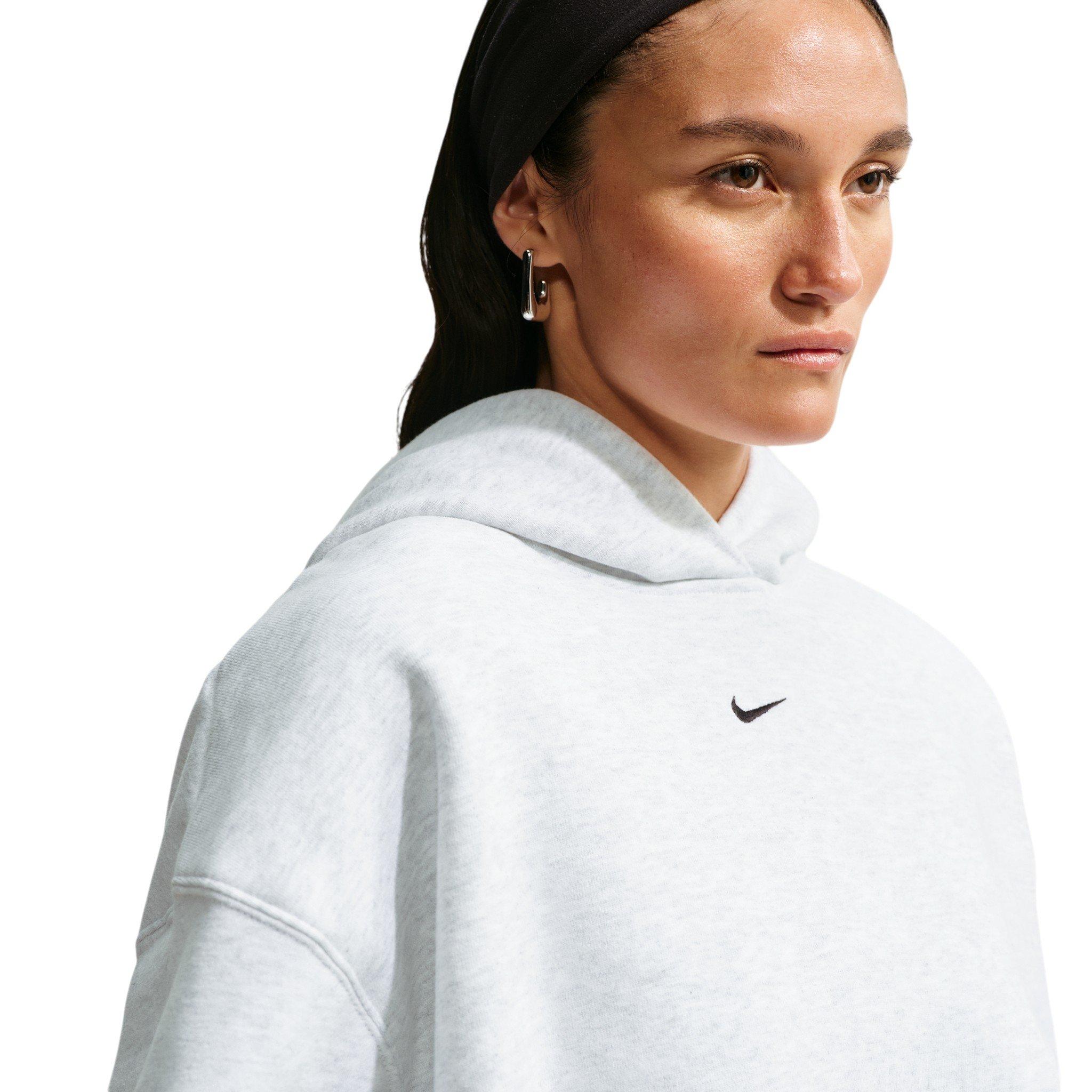 Nike Women's Studio Fleece Medium Weight Oversized Cropped Hoodie - Birch Heather - BIRCH HEATHER