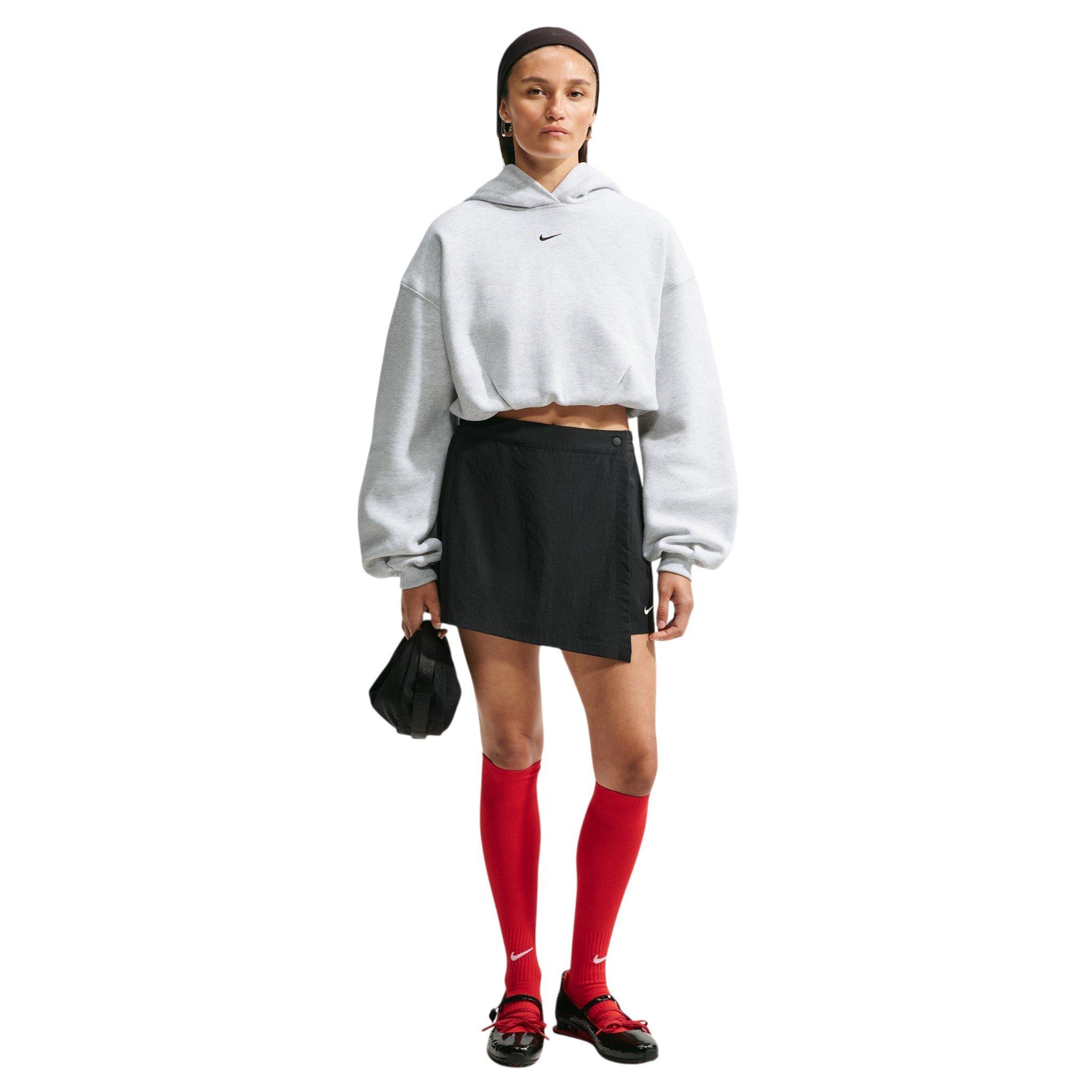 Nike Women's Studio Fleece Medium Weight Oversized Cropped Hoodie - Birch Heather - BIRCH HEATHER