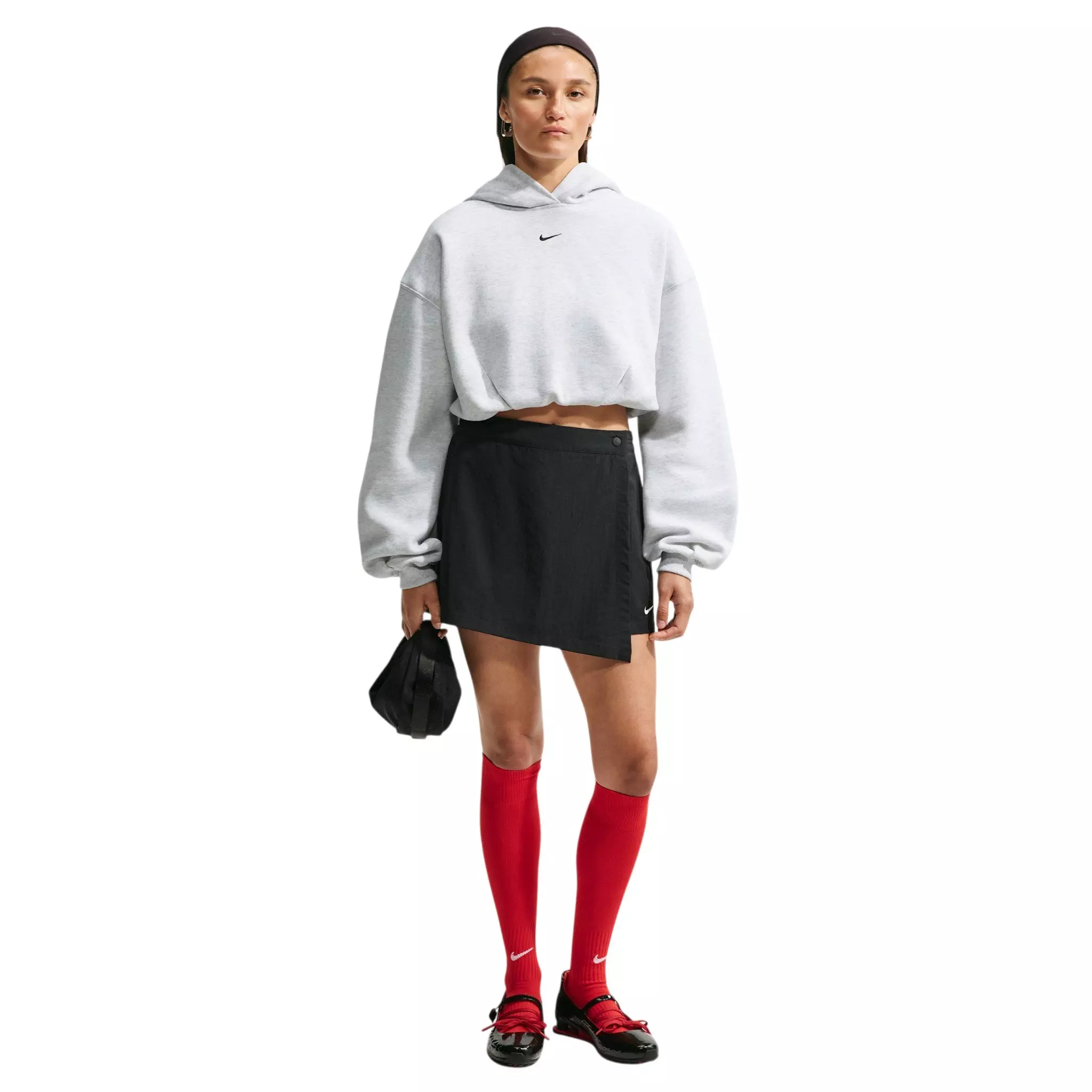 Nike Women's Studio Fleece Medium Weight Oversized Cropped Hoodie - Birch Heather - BIRCH HEATHER
