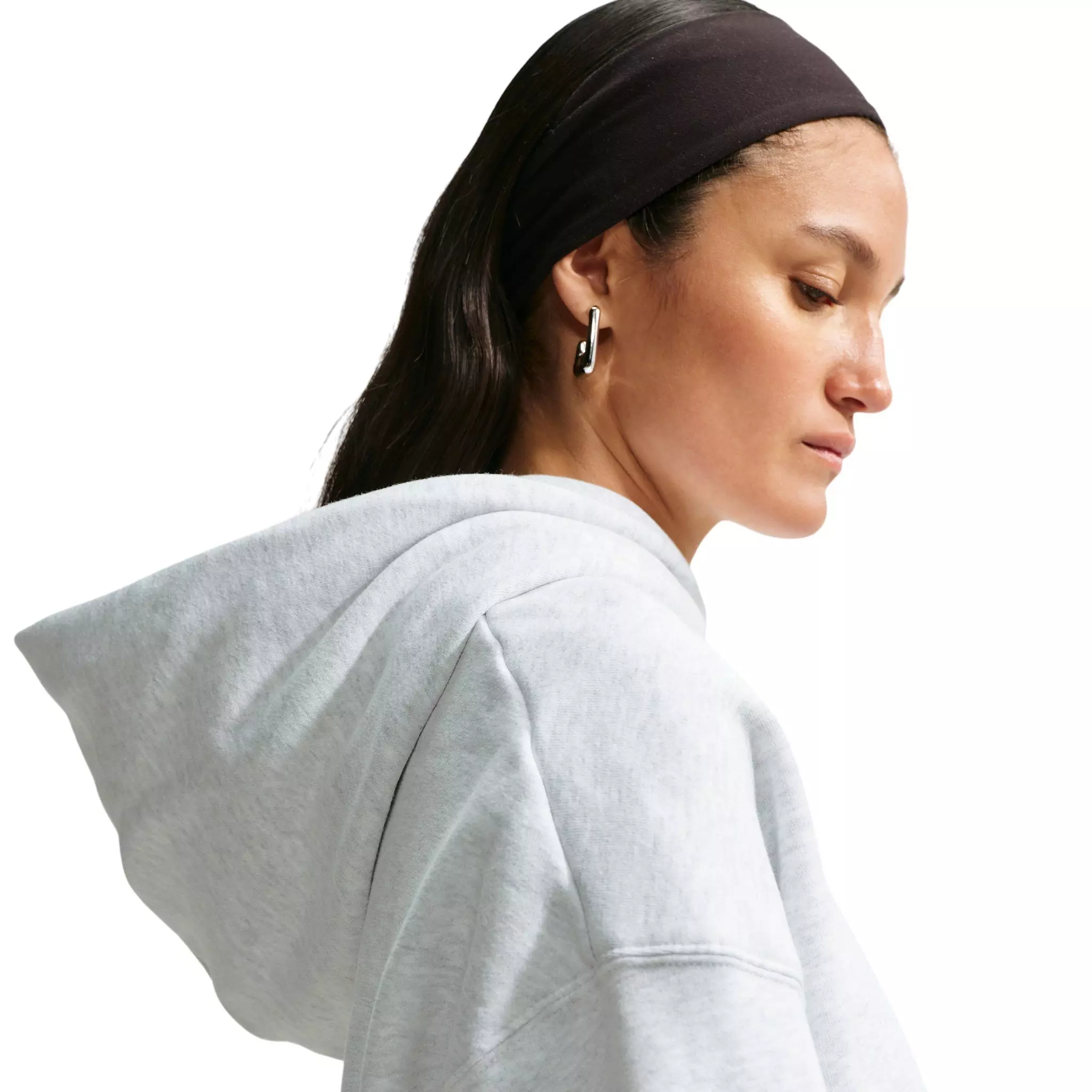 Nike Women's Studio Fleece Medium Weight Oversized Cropped Hoodie - Birch Heather - BIRCH HEATHER