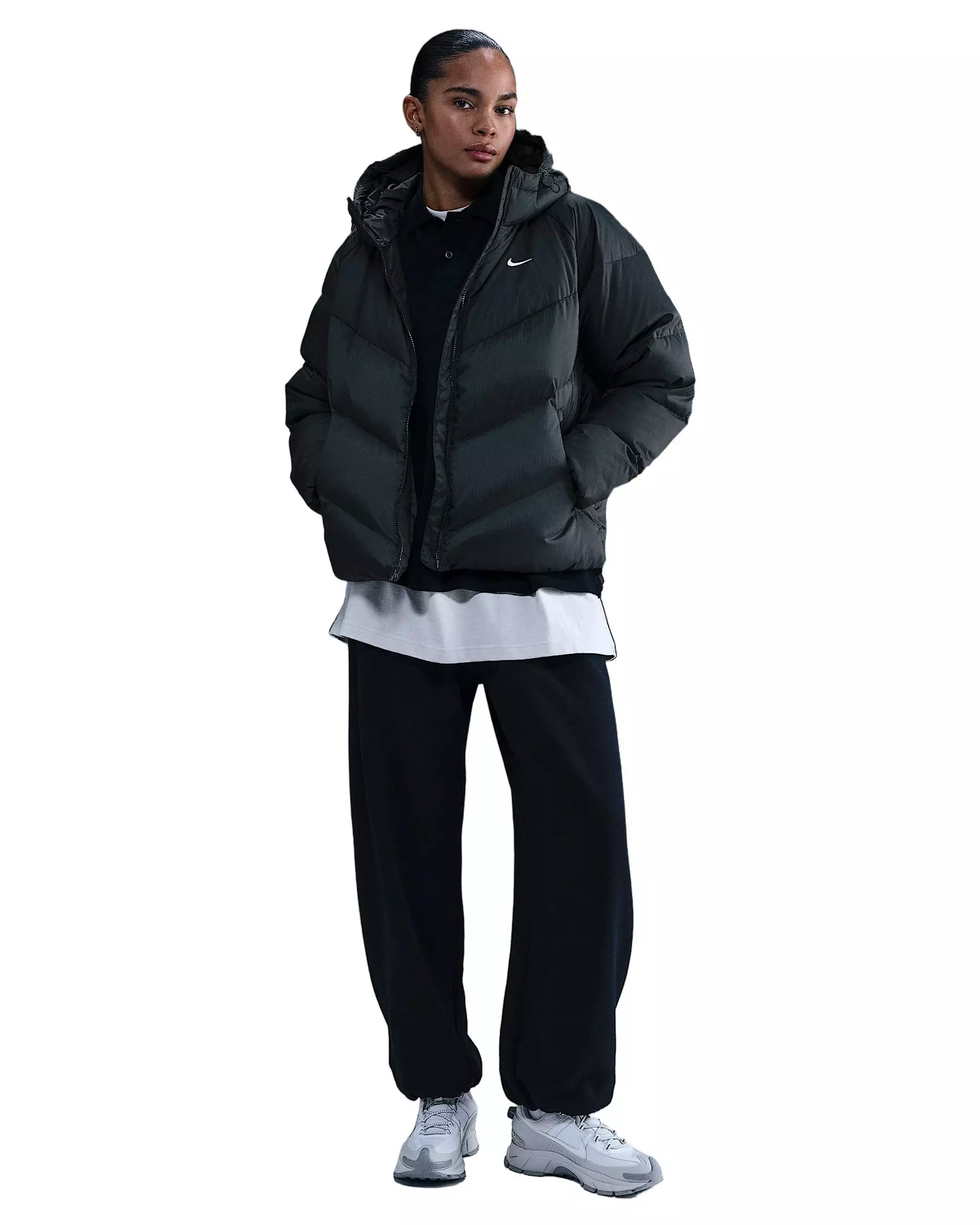 Nike Women's Sportswear Windpuffer Storm-FIT Loose Hooded Down Puffer - Seaweed Green - SEAWEED GREEN