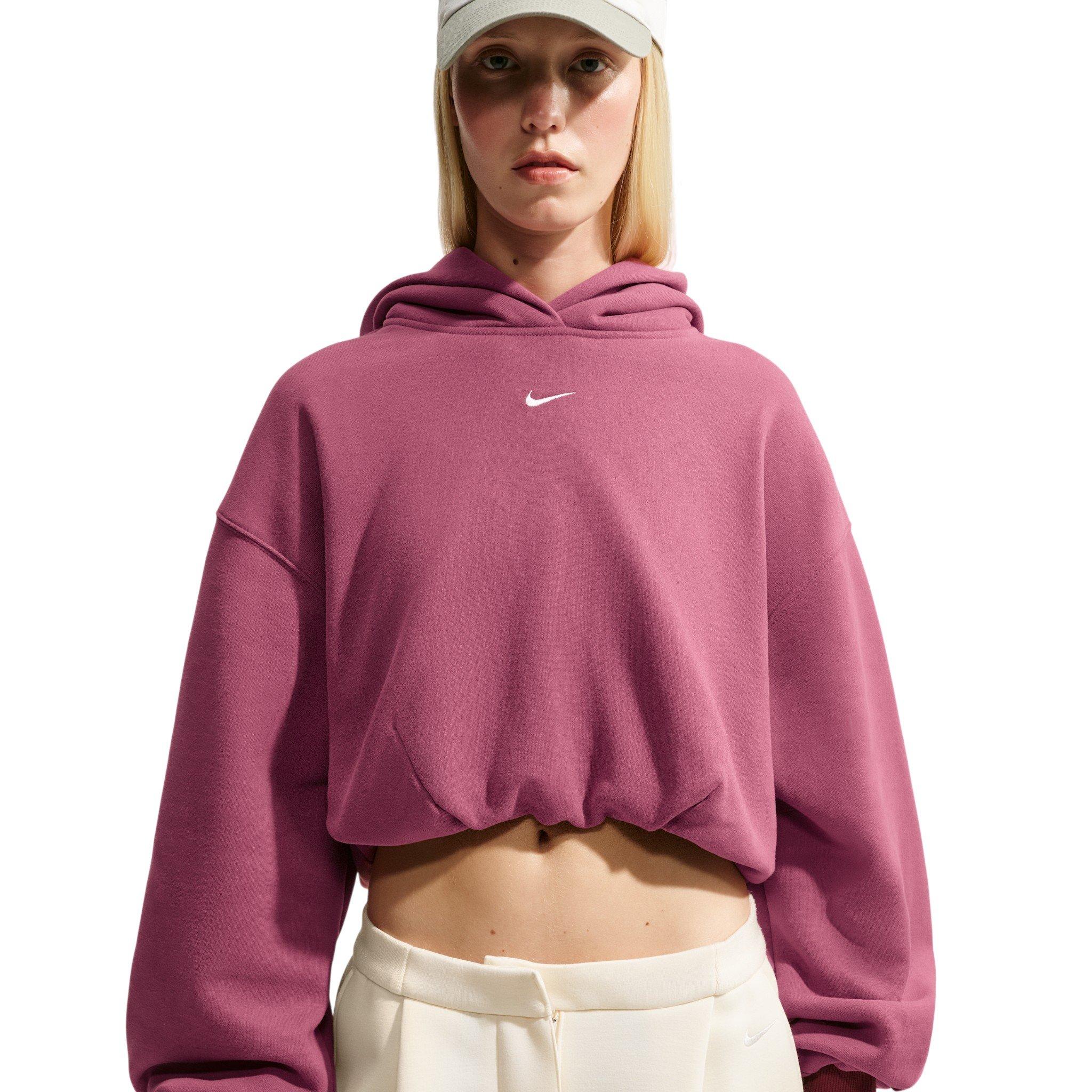 Nike Women's Studio Fleece Medium Weight Oversized Cropped Hoodie - Pink Smoke - PINK SMOKE