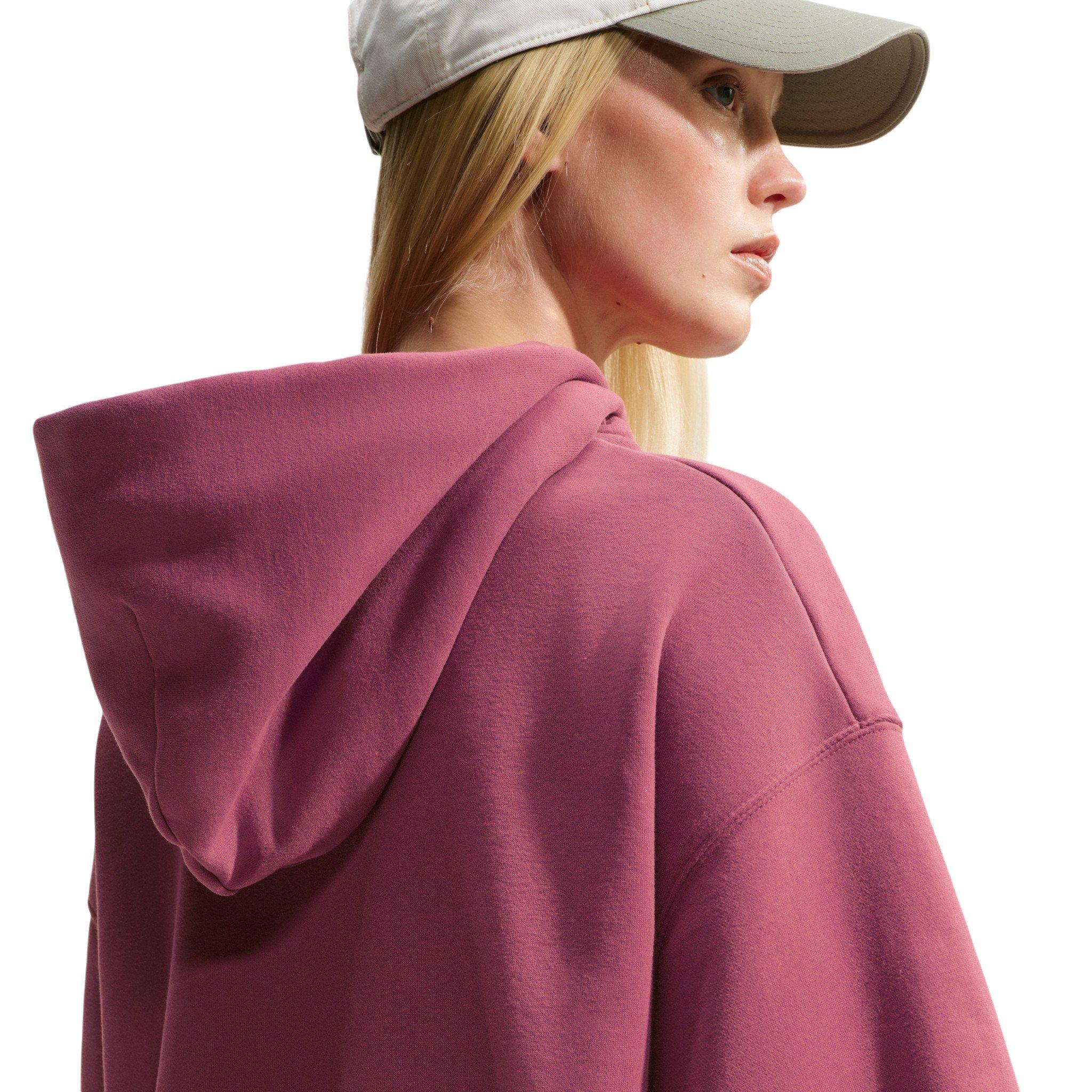 Nike Women's Studio Fleece Medium Weight Oversized Cropped Hoodie - Pink Smoke - PINK SMOKE