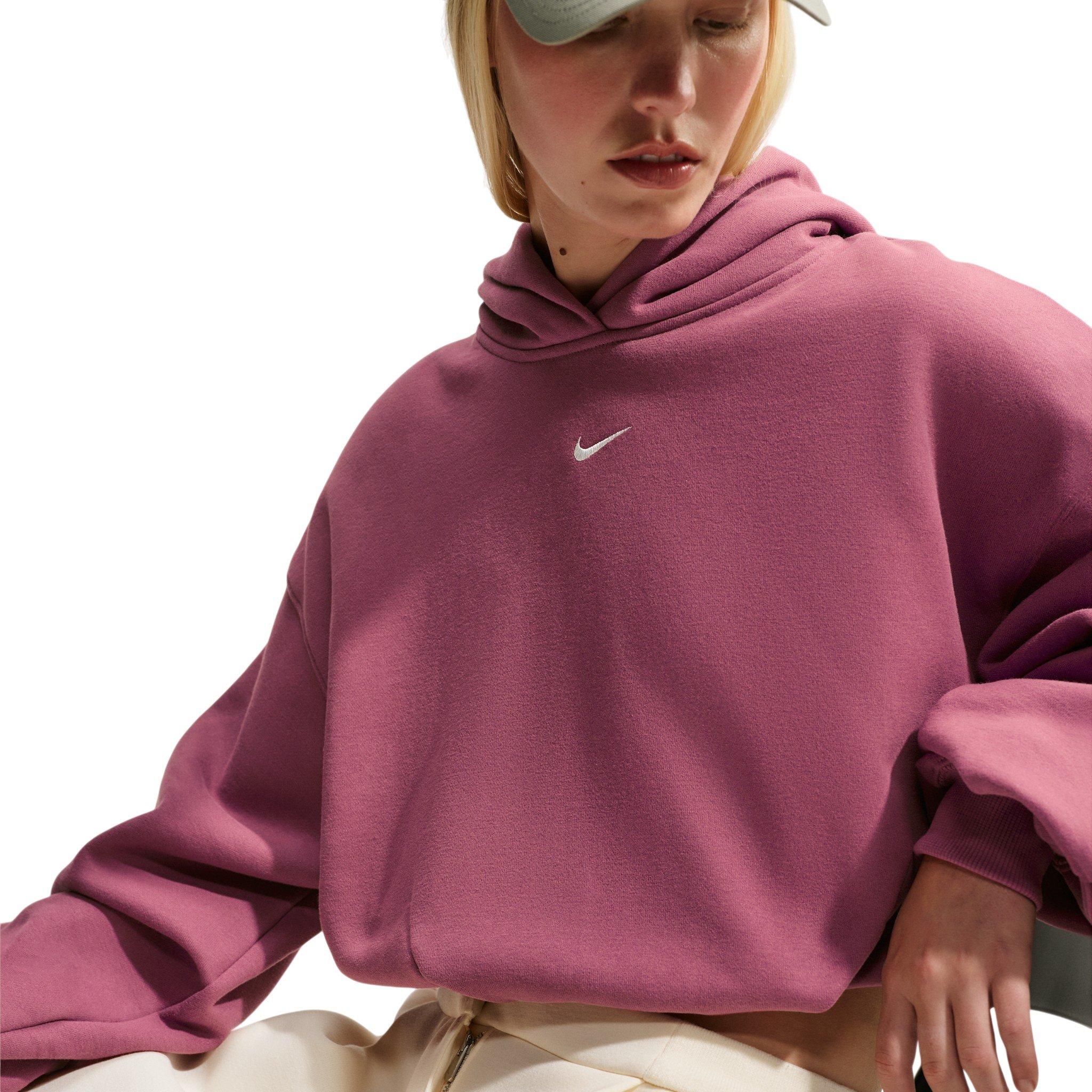 Nike Women's Studio Fleece Medium Weight Oversized Cropped Hoodie - Pink Smoke - PINK SMOKE