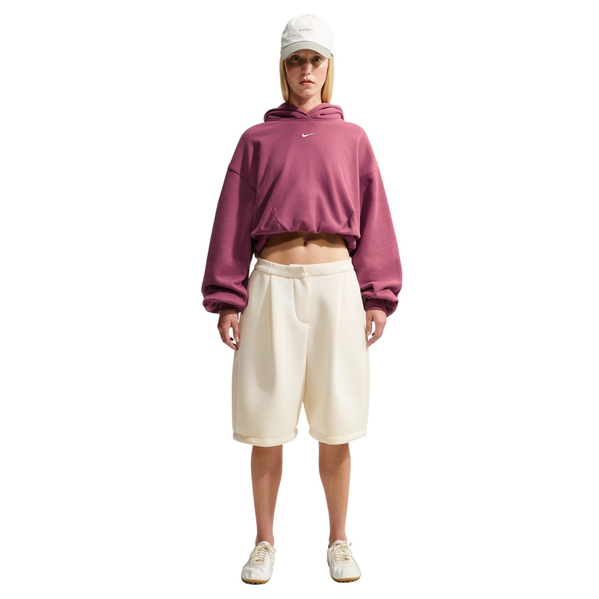 Nike Women's Studio Fleece Medium Weight Oversized Cropped Hoodie - Pink Smoke - PINK SMOKE