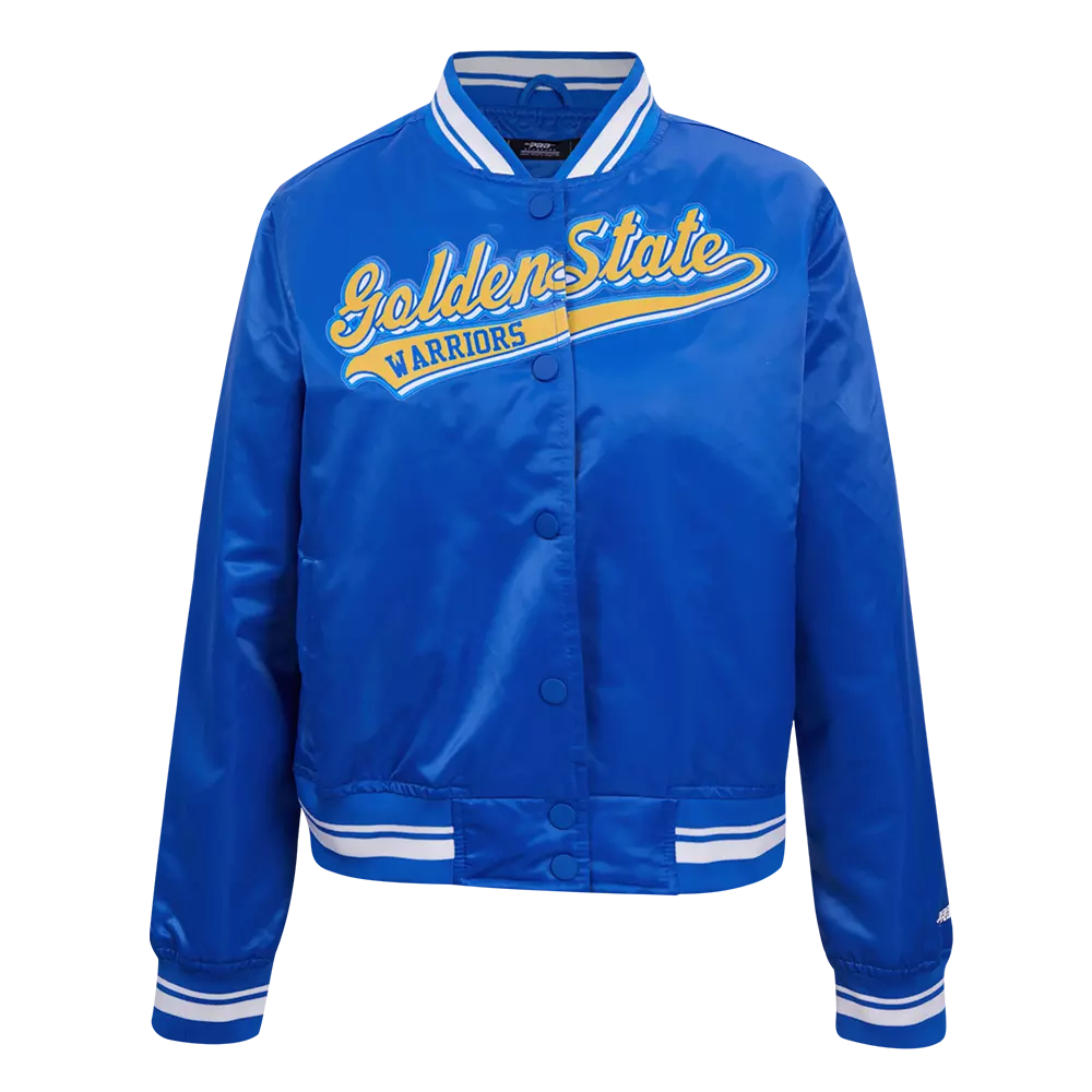 Pro Standard Women's NBA Golden State Warriors Script Tail Satin​ Jacket -Royal - ROYAL