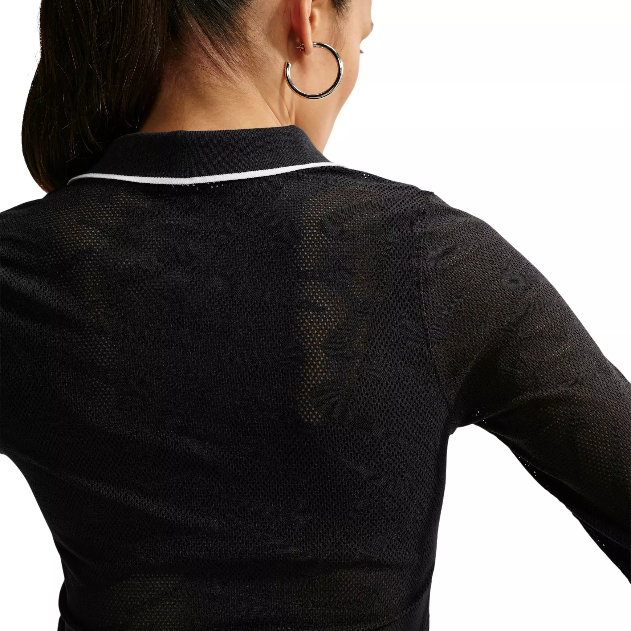 Nike Women's Sportswear Chill Knit Tight Mod-Cropped Long Sleeve Lace Top - Black - BLACK