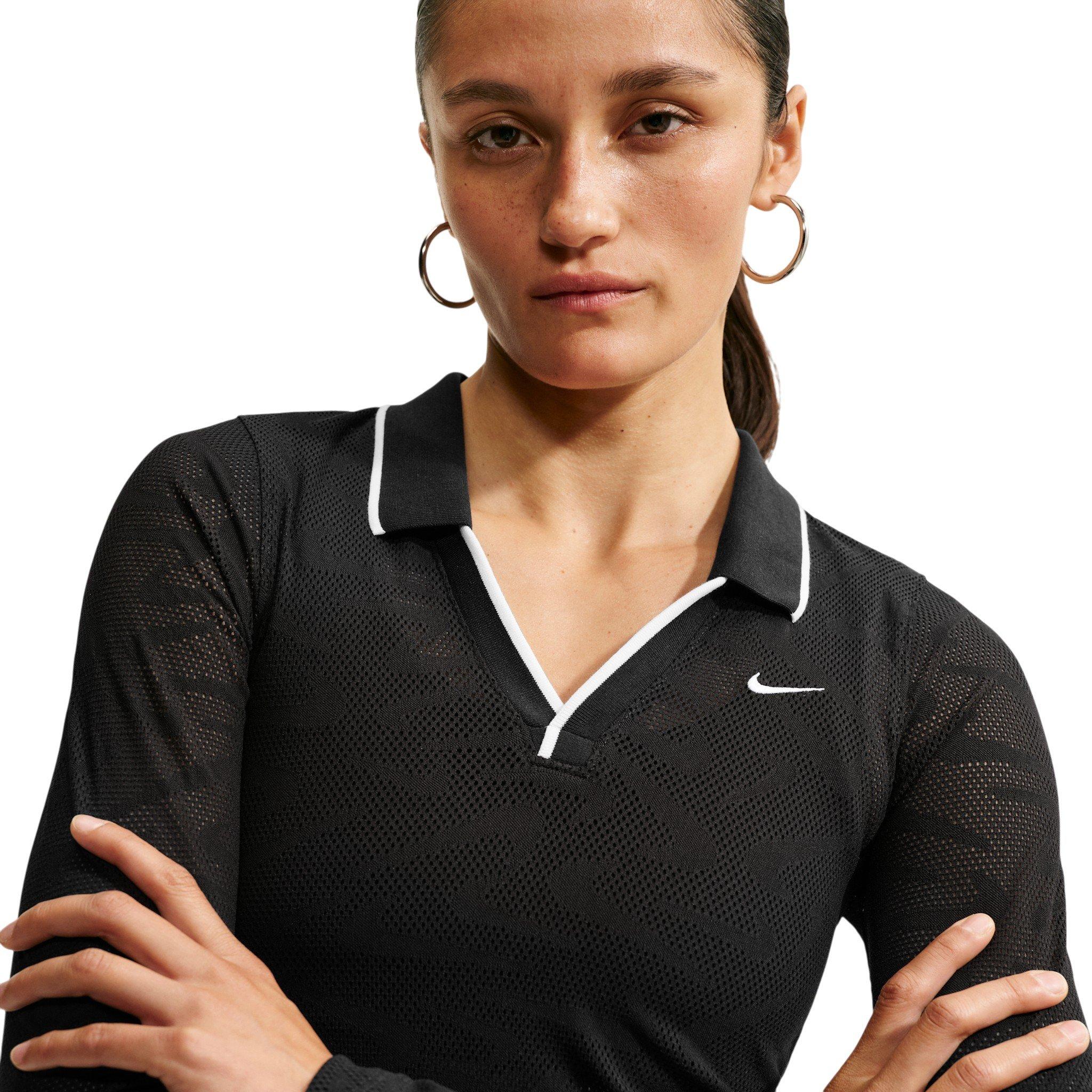 Nike Women's Sportswear Chill Knit Tight Mod-Cropped Long Sleeve Lace Top - Black - BLACK