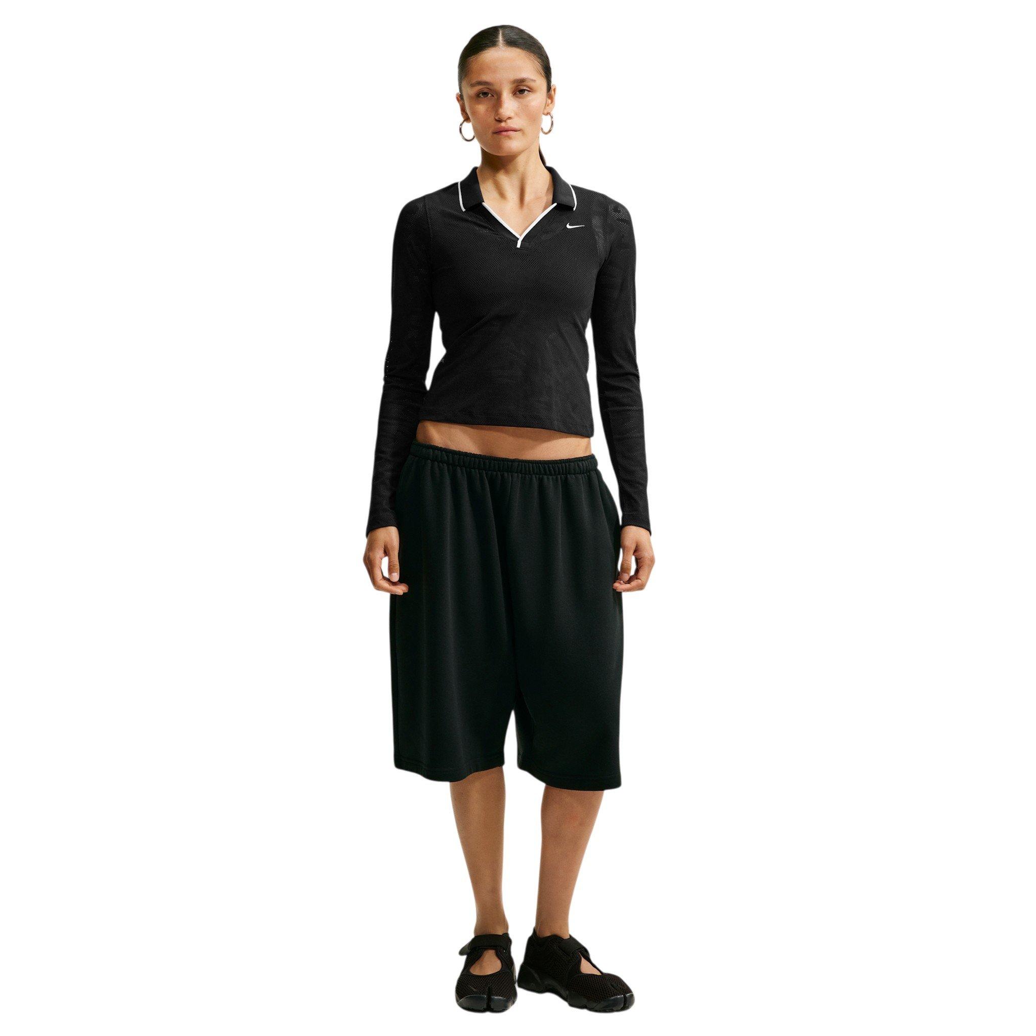 Nike Women's Sportswear Chill Knit Tight Mod-Cropped Long Sleeve Lace Top - Black - BLACK