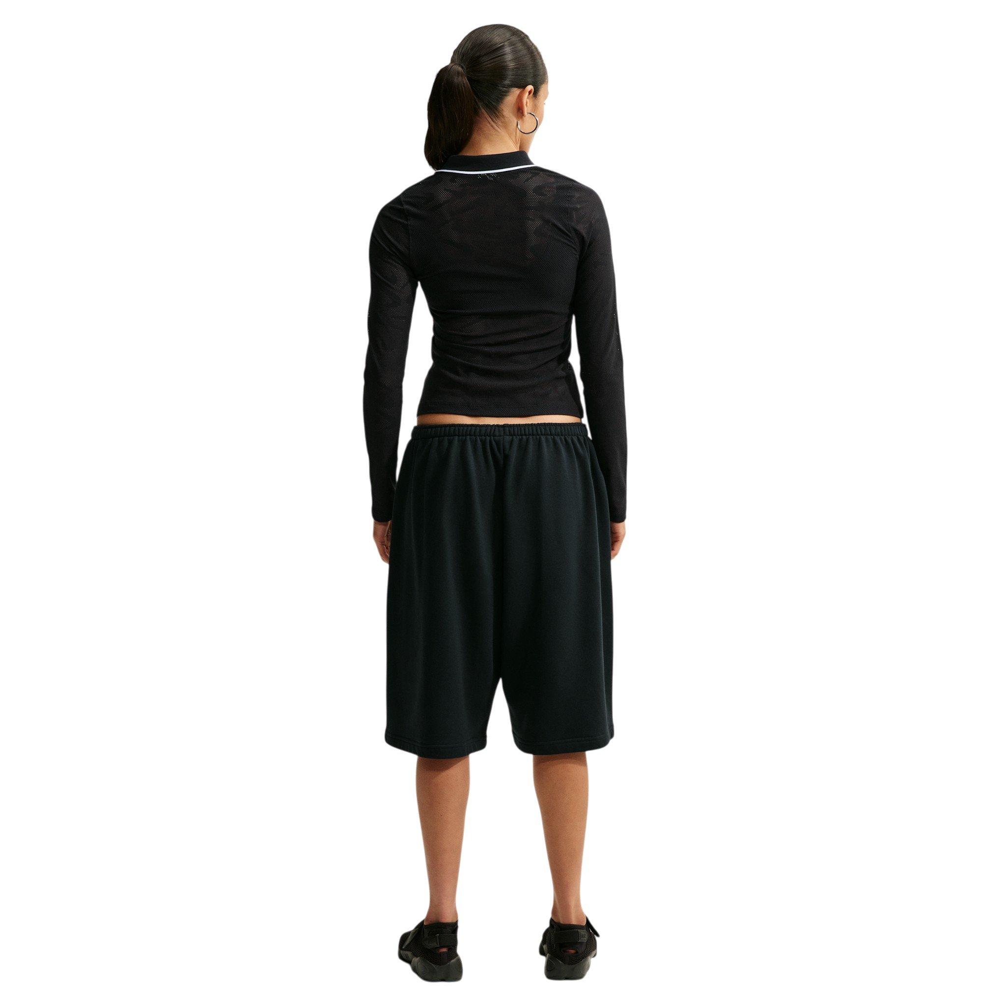 Nike Women's Sportswear Chill Knit Tight Mod-Cropped Long Sleeve Lace Top - Black - BLACK