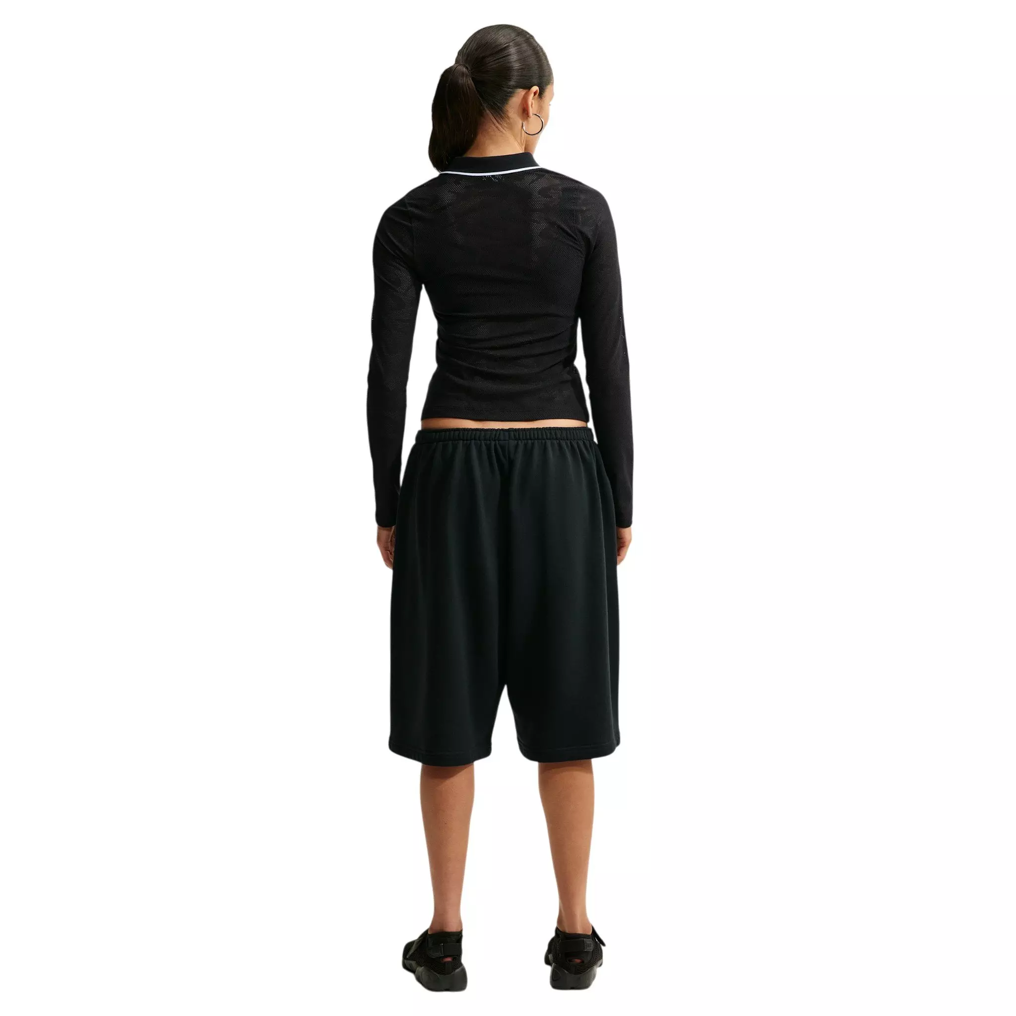 Nike Women's Sportswear Chill Knit Tight Mod-Cropped Long Sleeve Lace Top - Black - BLACK