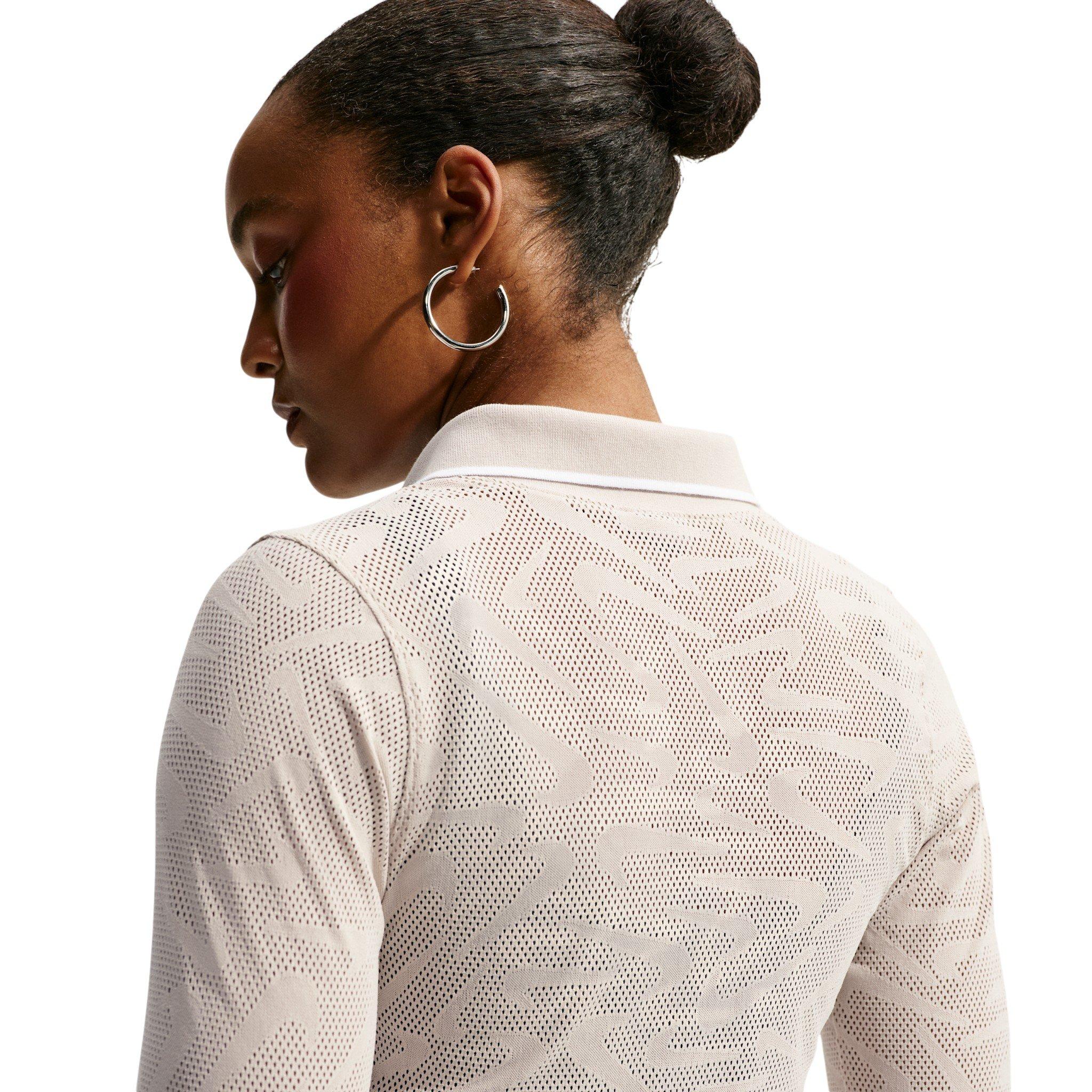 Nike Women's Sportswear Chill Knit Tight Mod-Cropped Long Sleeve Lace Top - Cream - CREAM