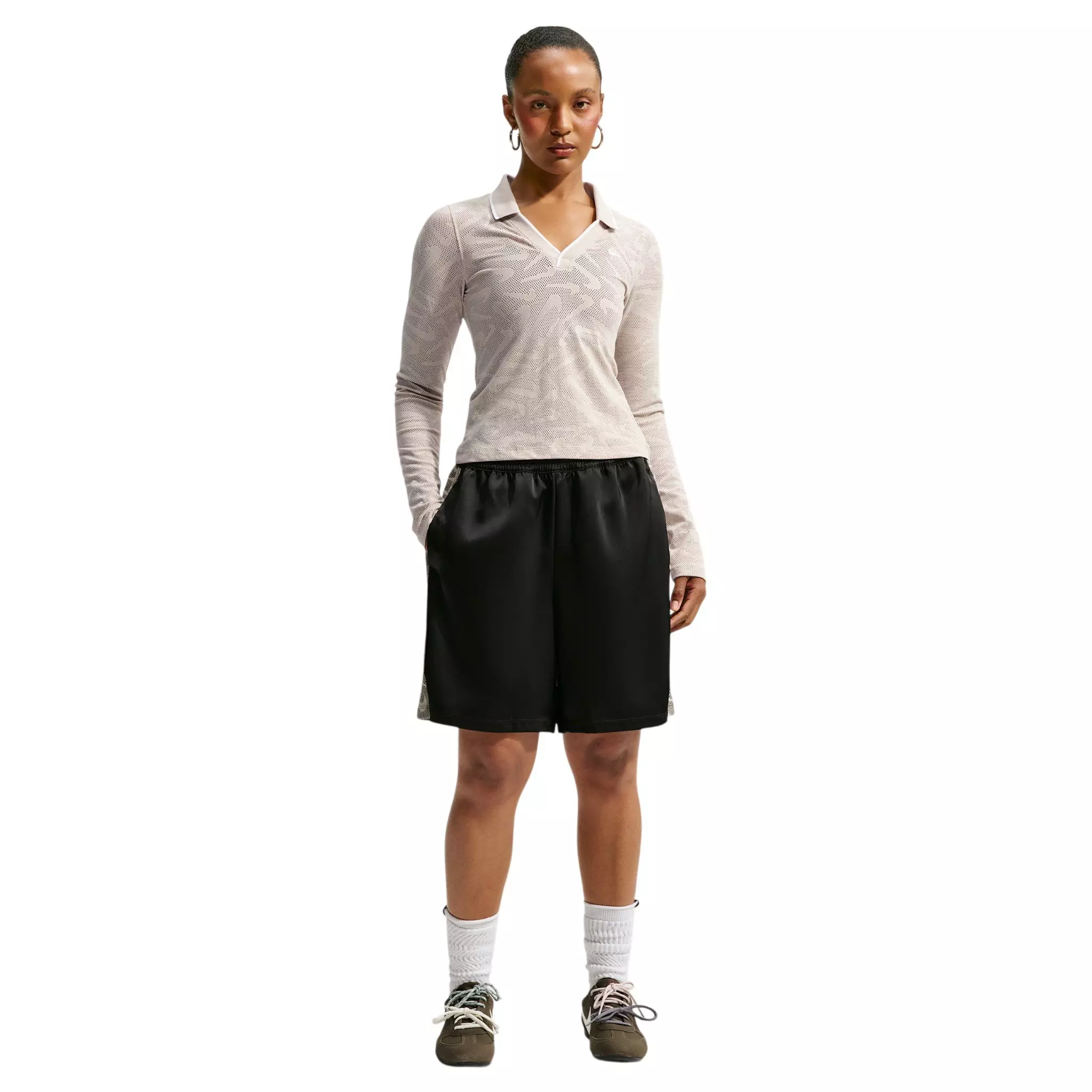 Nike Women's Sportswear Chill Knit Tight Mod-Cropped Long Sleeve Lace Top - Cream - CREAM