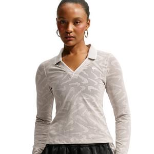 Nike Women's Sportswear Chill Knit Tight Mod-Cropped Long Sleeve Lace Top - Cream - CREAM