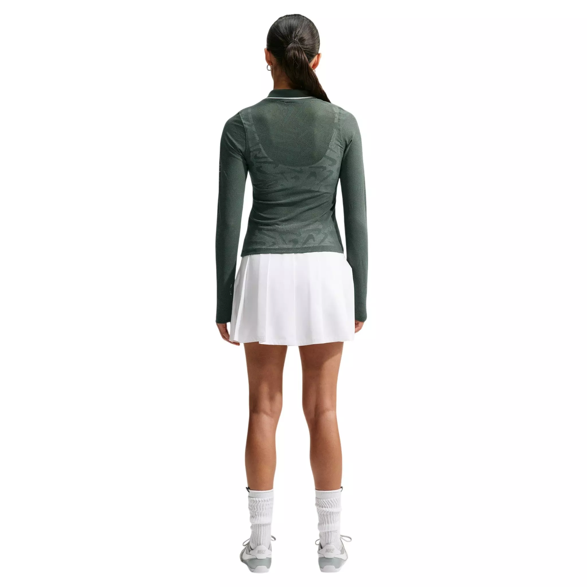 Nike Women's Sportswear Chill Knit Tight Mod-Cropped Long Sleeve Lace Top - Camo Green - CAMO GREEN