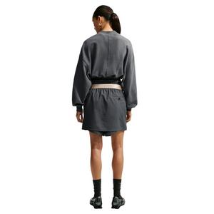 Nike Women's Studio Fleece Lightweight "French Terry" Oversized Cropped Pleated Crew - Charcoal - CHARCOAL