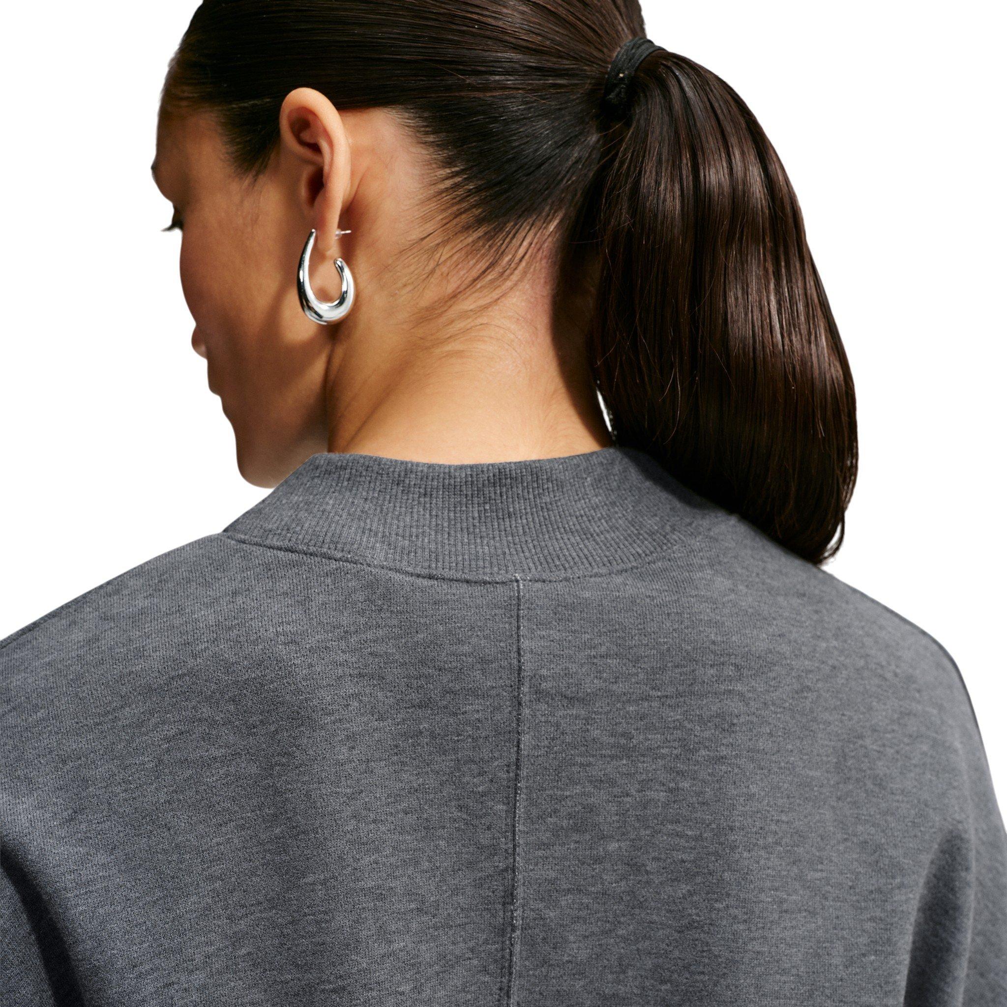 Nike Women's Studio Fleece Lightweight "French Terry" Oversized Cropped Pleated Crew - Charcoal - CHARCOAL
