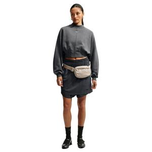 Nike Women's Studio Fleece Lightweight "French Terry" Oversized Cropped Pleated Crew - Charcoal - CHARCOAL