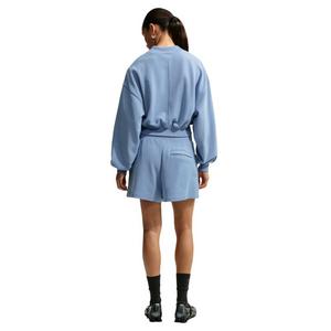 Nike Women's Studio Fleece Lightweight "French Terry" Oversized Cropped Pleated Crew - Blue - BLUE