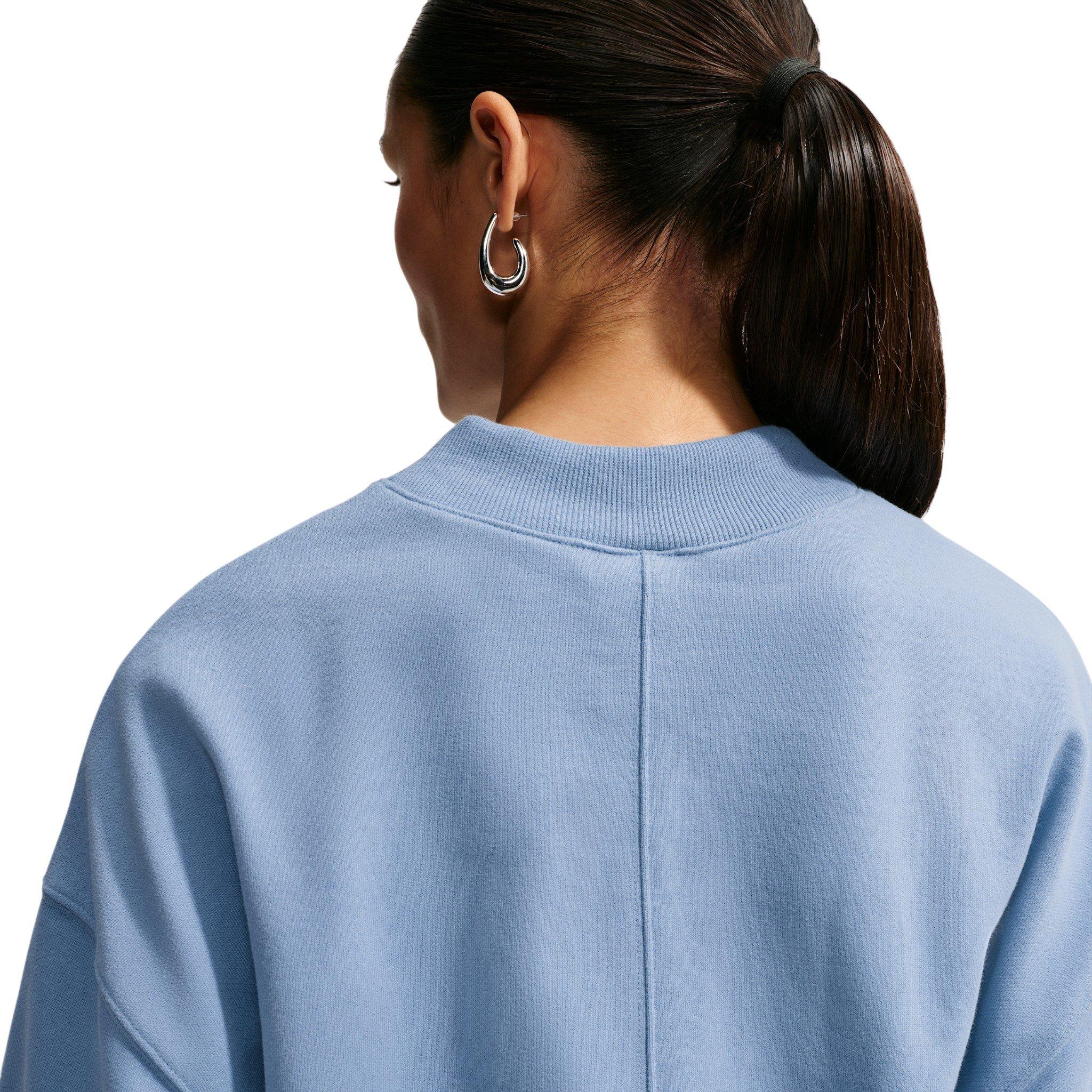 Nike Women's Studio Fleece Lightweight "French Terry" Oversized Cropped Pleated Crew - Blue - BLUE