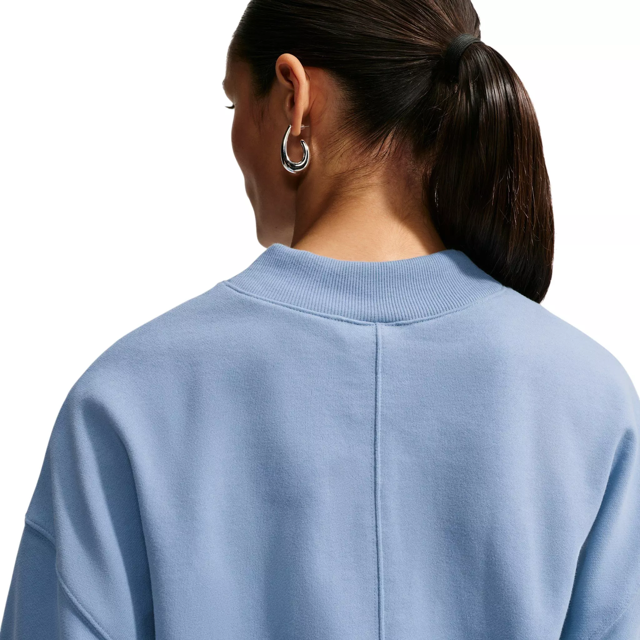 Nike Women's Studio Fleece Lightweight "French Terry" Oversized Cropped Pleated Crew - Blue - BLUE