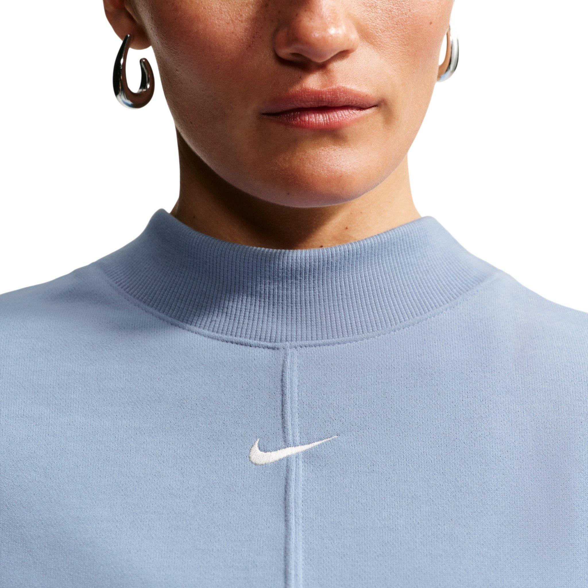 Nike Women's Studio Fleece Lightweight "French Terry" Oversized Cropped Pleated Crew - Blue - BLUE