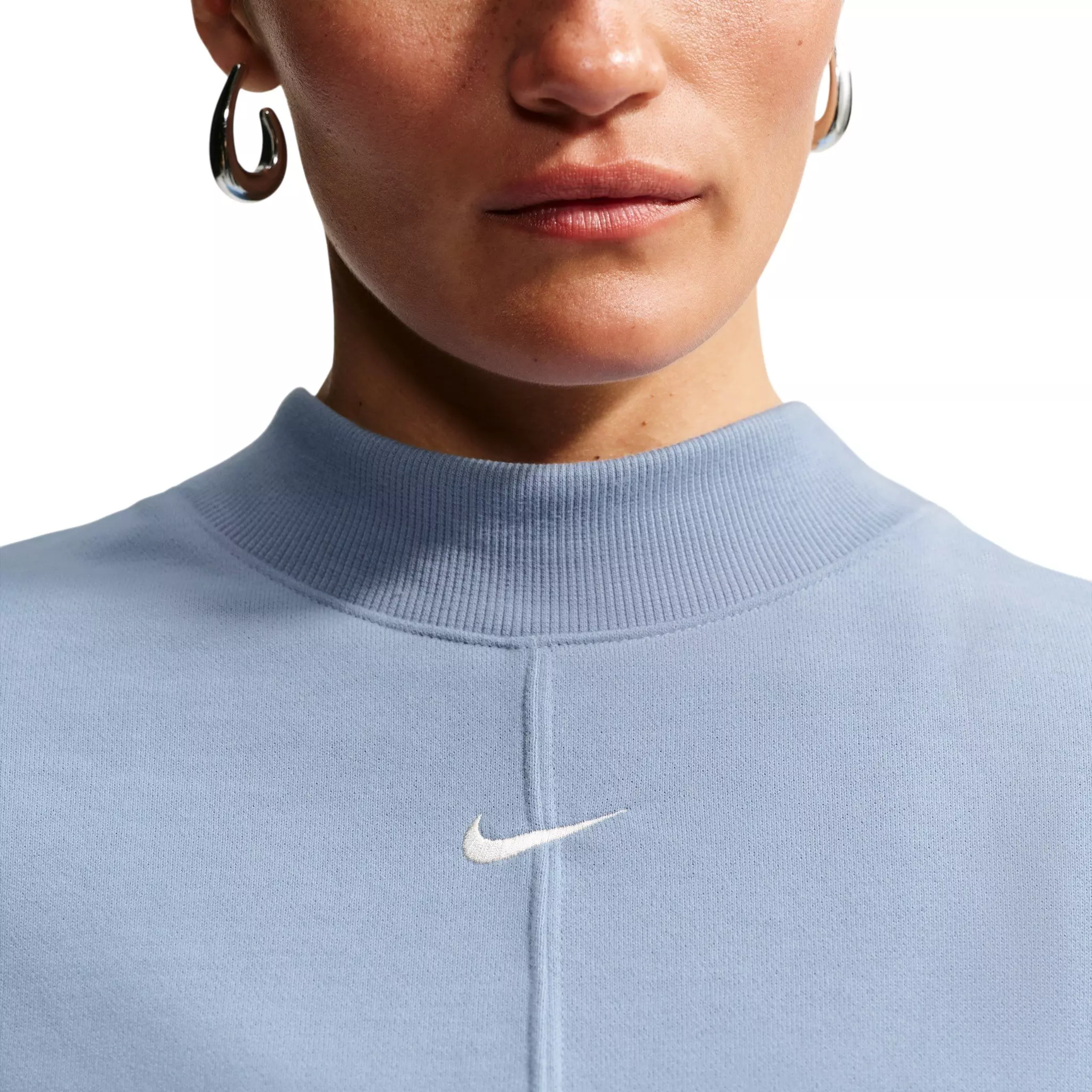 Nike Women's Studio Fleece Lightweight "French Terry" Oversized Cropped Pleated Crew - Blue - BLUE