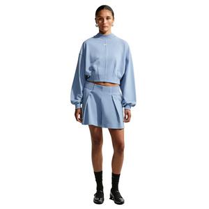 Nike Women's Studio Fleece Lightweight "French Terry" Oversized Cropped Pleated Crew - Blue - BLUE