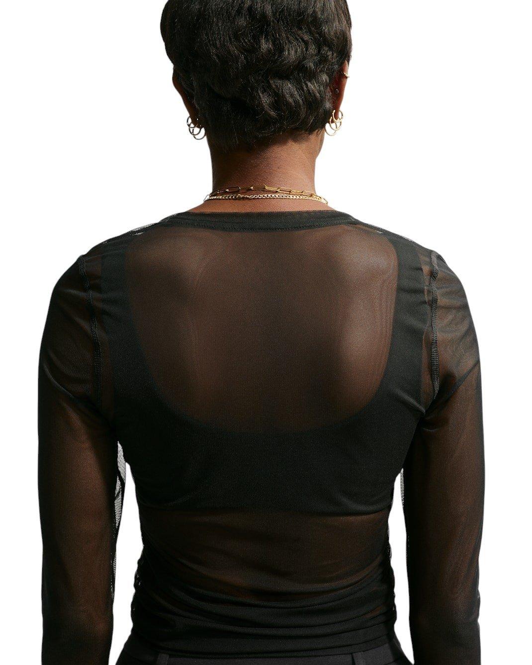 Nike Women's Sportswear Slim Long-Sleeve Sheer Top - Black/White - BLACK/WHITE