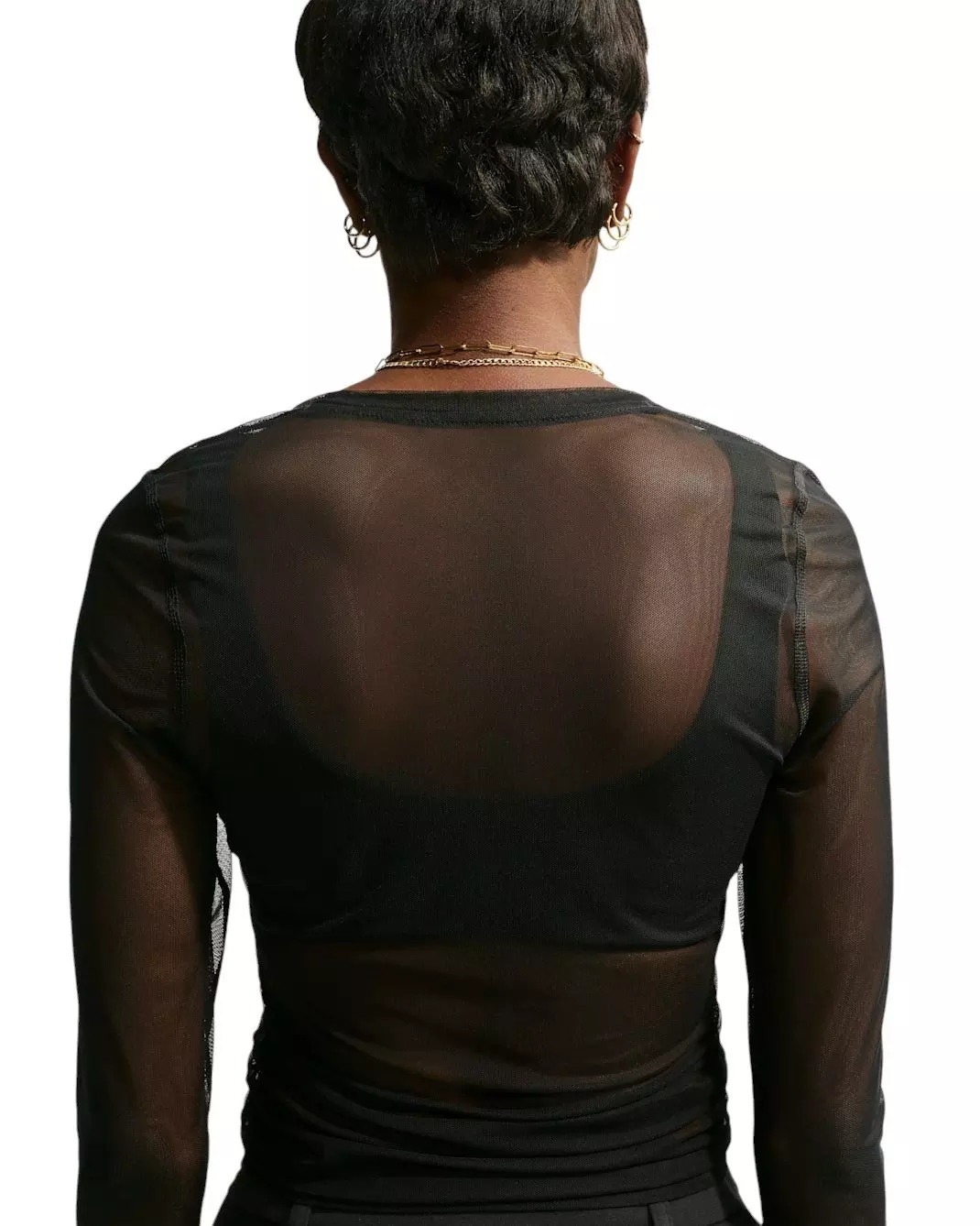 Nike Women's Sportswear Slim Long-Sleeve Sheer Top - Black/White - BLACK/WHITE