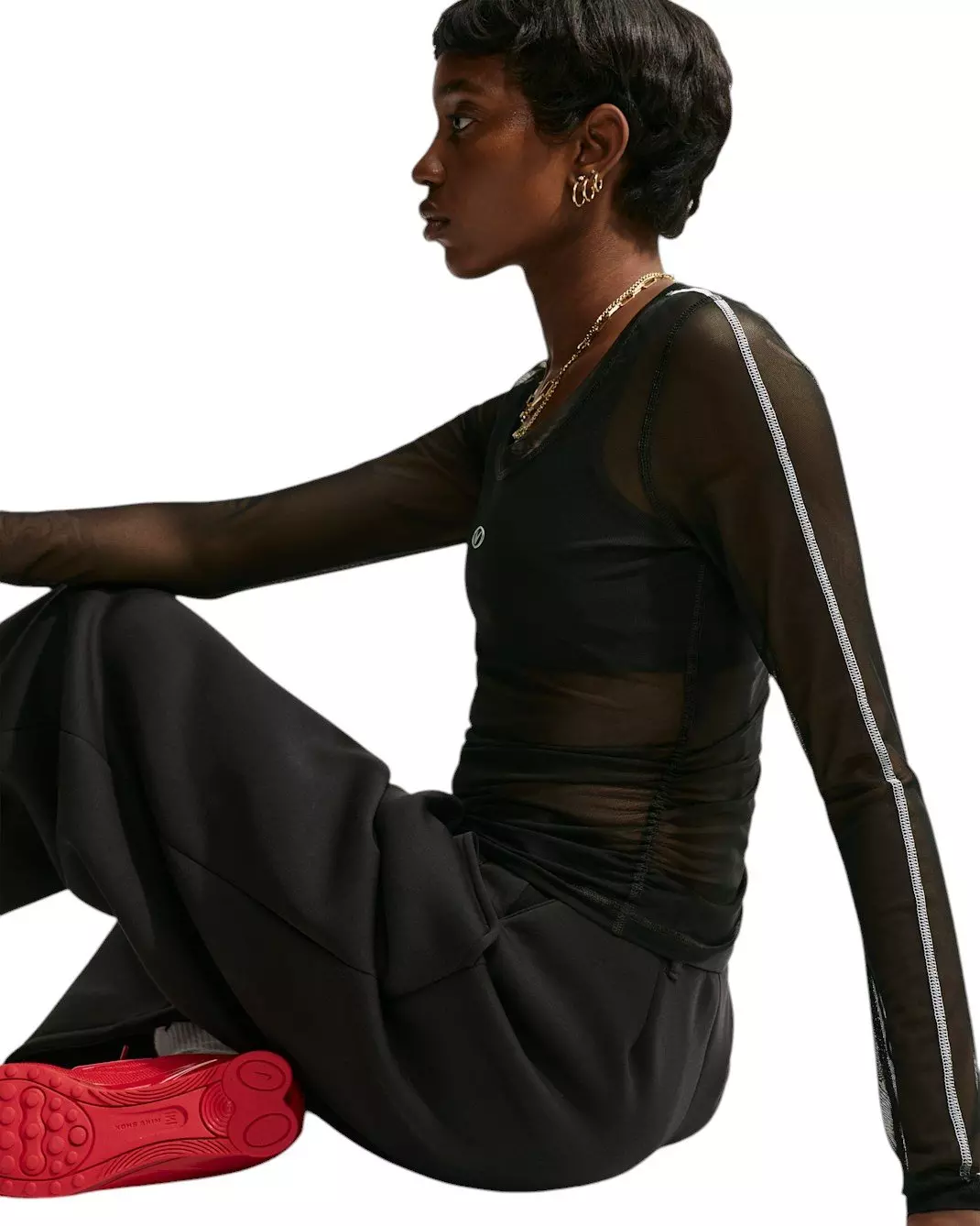 Nike Women's Sportswear Slim Long-Sleeve Sheer Top - Black/White - BLACK/WHITE